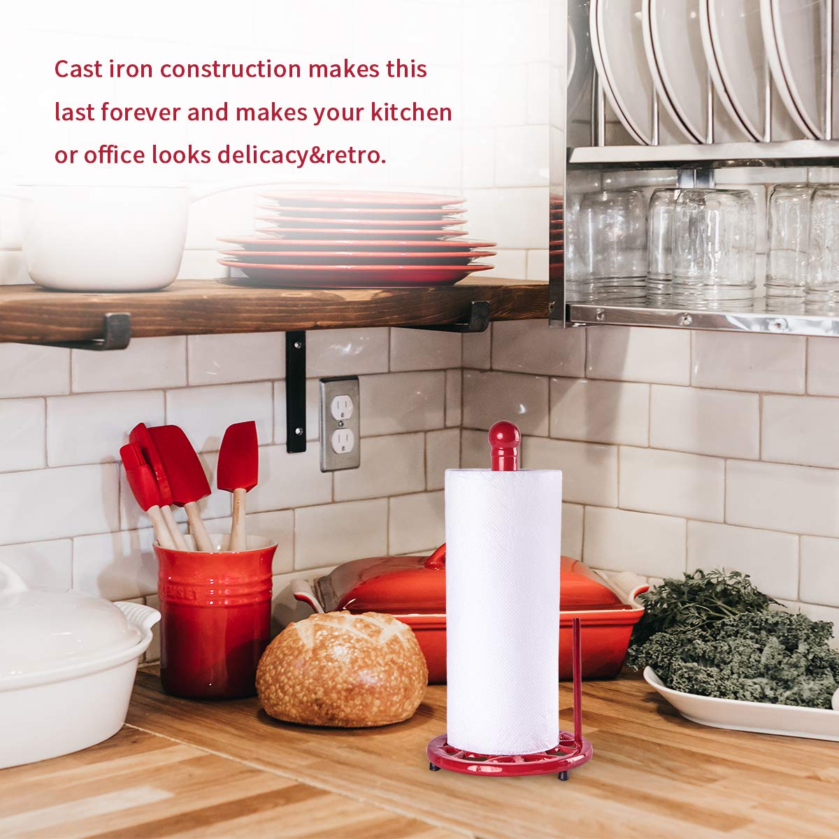 Jogreful Decorative Paper Towel Holder Stand, Vintage Cast Iron Roll Paper Towel Stand, Easy One-Handed Tear For Kitchen Counter