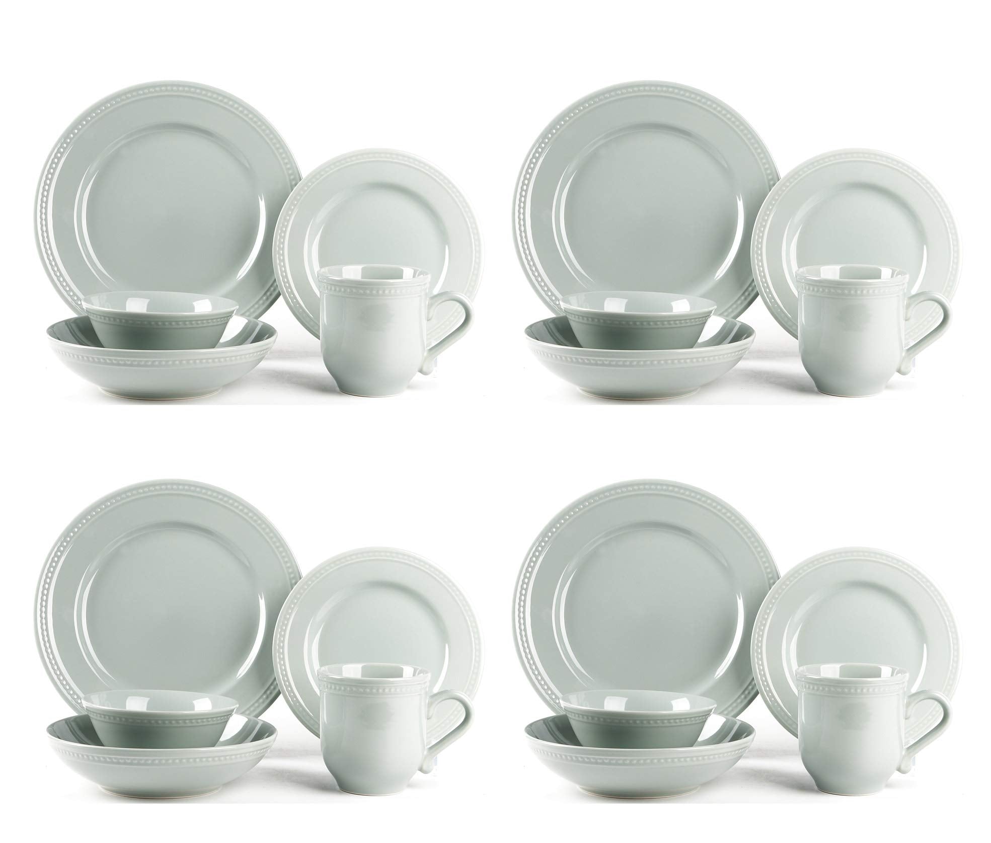 HomeVss, Pearl Dots Stoneware Dinnerware Set (20pc Set, Teal)