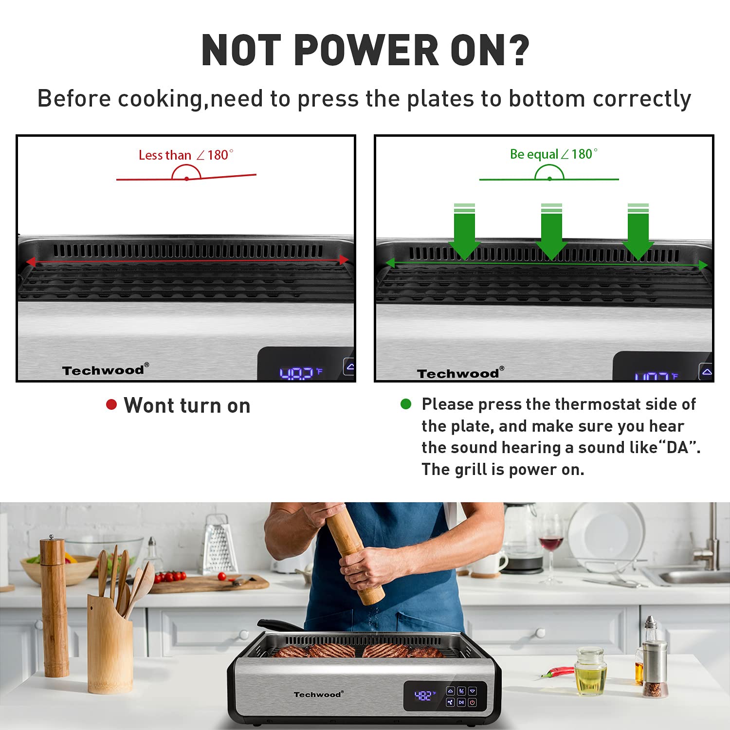 Indoor Smokeless Grill Techwood 1500W Electric Grill With Tempered Glass Lid & Led Smart Control Panel, 8-Level Control Korean B