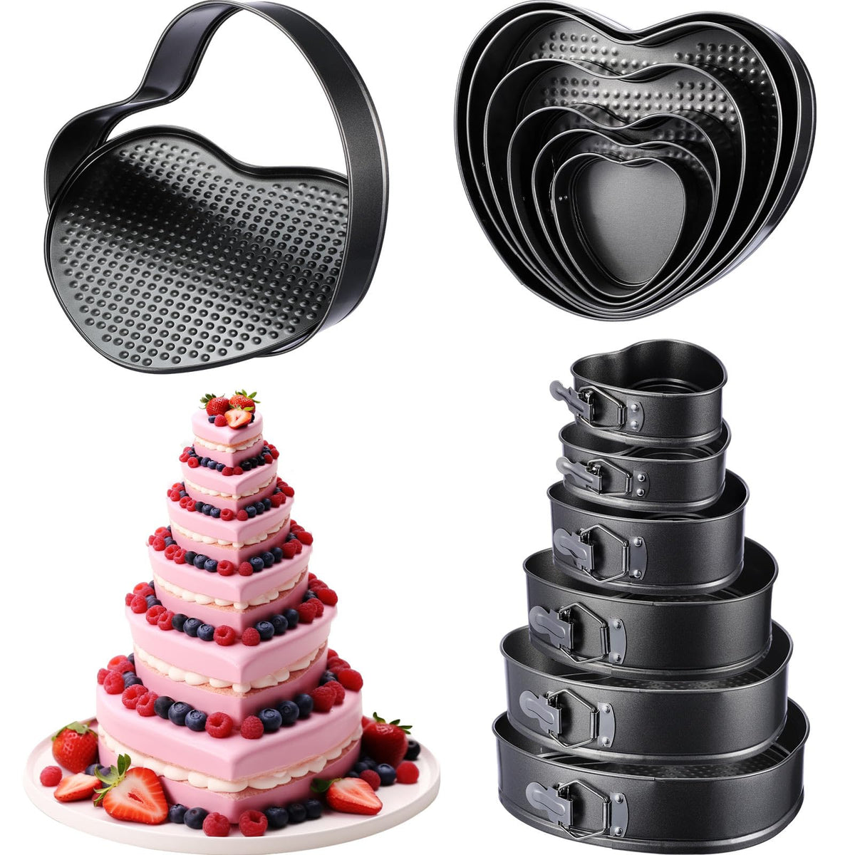 Zhehao 6 Pcs Heart Shape Cake Pans Heart Cake Mold 6 Cheesecake Molds Diverse Sizes Nonstick Springform Cheesecake Pan Set Heart