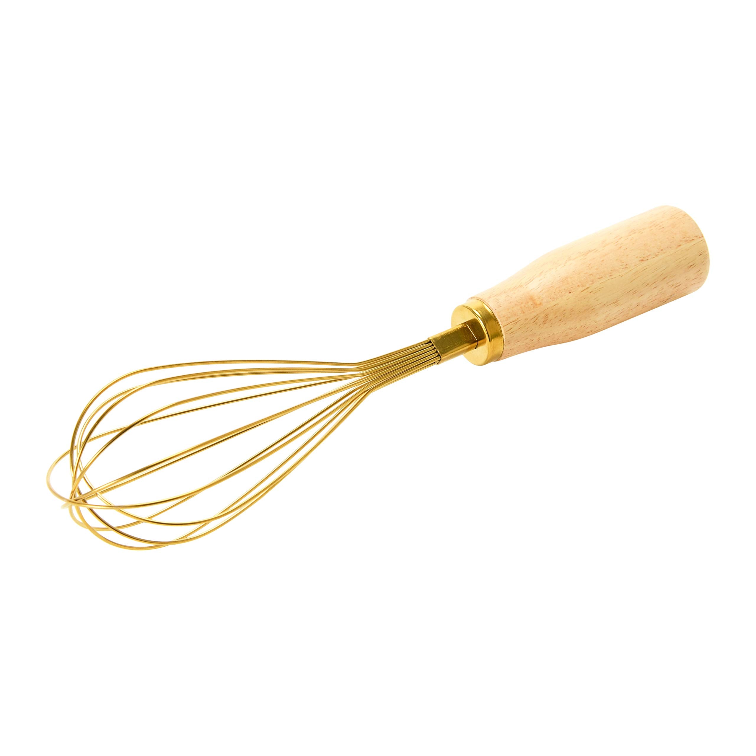Bloomingville Standing Stainless Steel Wood Handle, Gold Finish Whisk, 10.25''