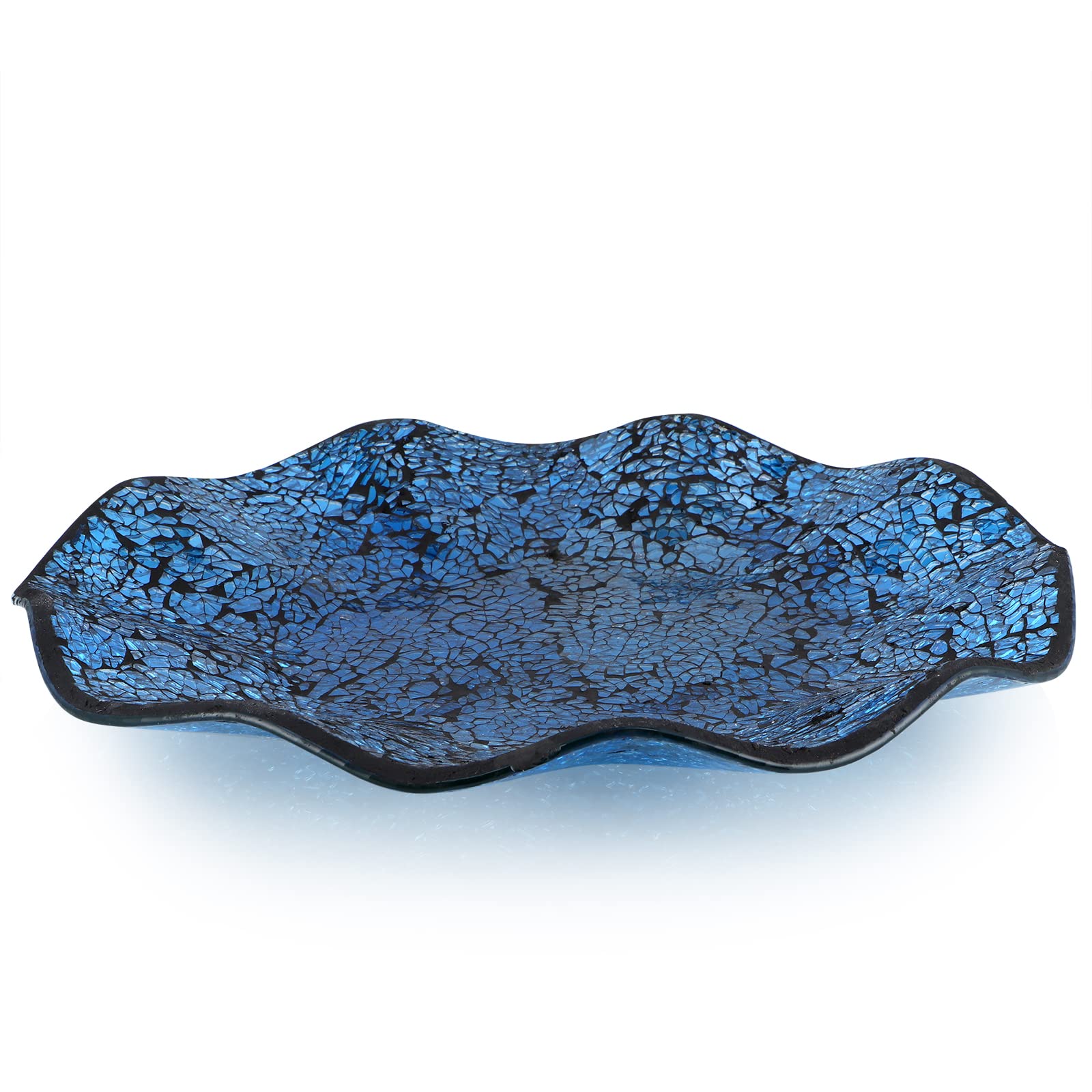 MDLUU Mosaic Centerpiece Tray, 12 Decorative Glass Plate, Home Decor Glass Bowl for Dining Room Table, Coffee Table, Gift (Turqu