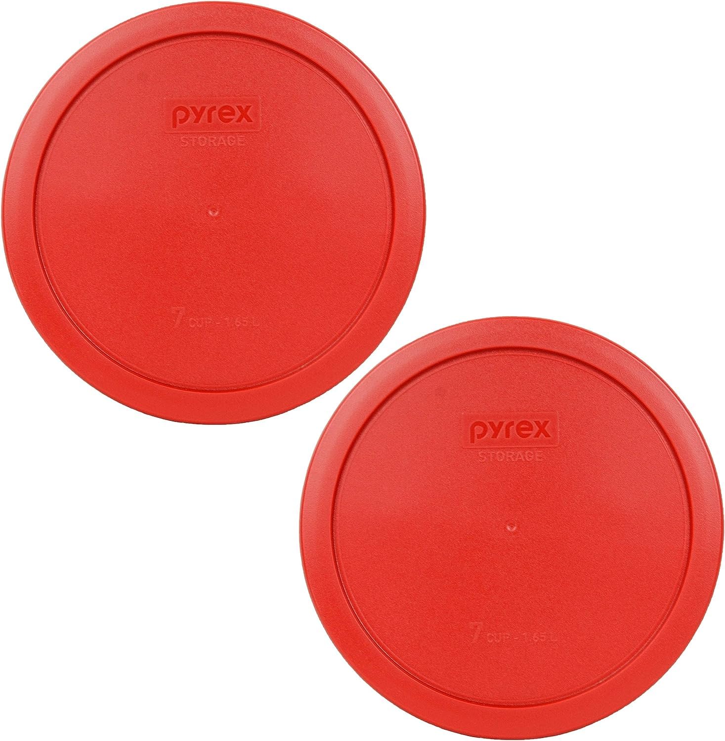 Pyrex 7402-PC Red Round Storage Replacement Lid Cover fits 6 & 7 Cup 7 Dia. Round - Original Genuine Pyrex Lids - 2 Pack