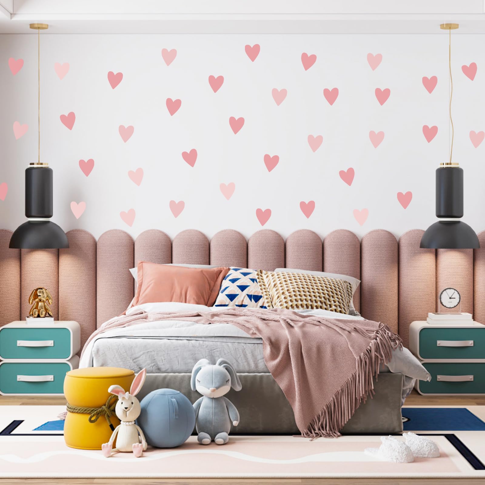 Pink Heart Wall Stickers - Kids Room Nursery Wall Decals Heart Love Cute Nursery Wall Paper Designs,Pink Style Removable Decor (