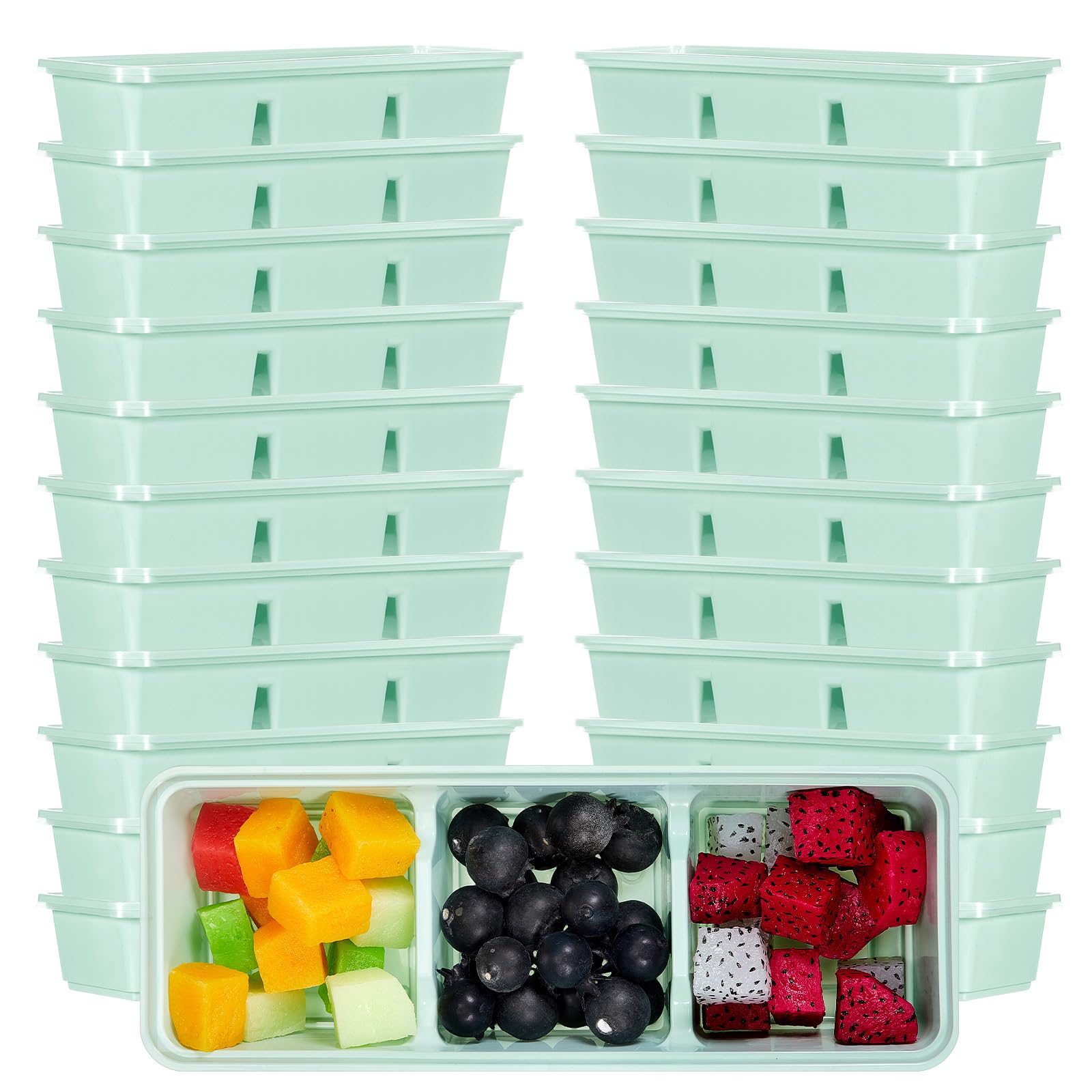 Hushee 50 Pack 17 oz Small Meal Prep Containers with 3 Compartments Snack Containers with Lid Disposable Plastic Bento Box Trave
