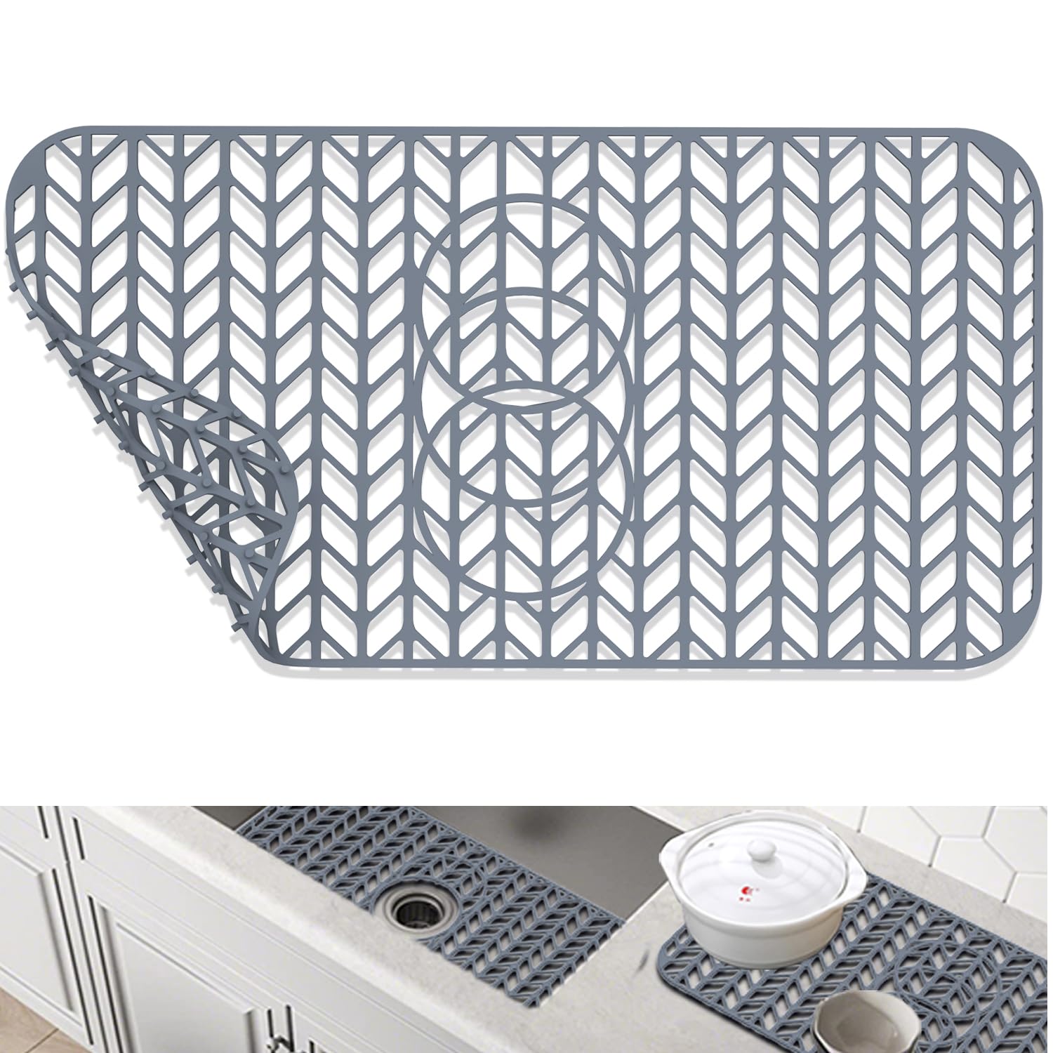 GUUKIN Sink Protectors for Kitchen Sink 19x13 & 24x12.5 & 13x11 & 26x14 & 28x14 & 29x15, Large Silicone Sink Mats Grid for Botto