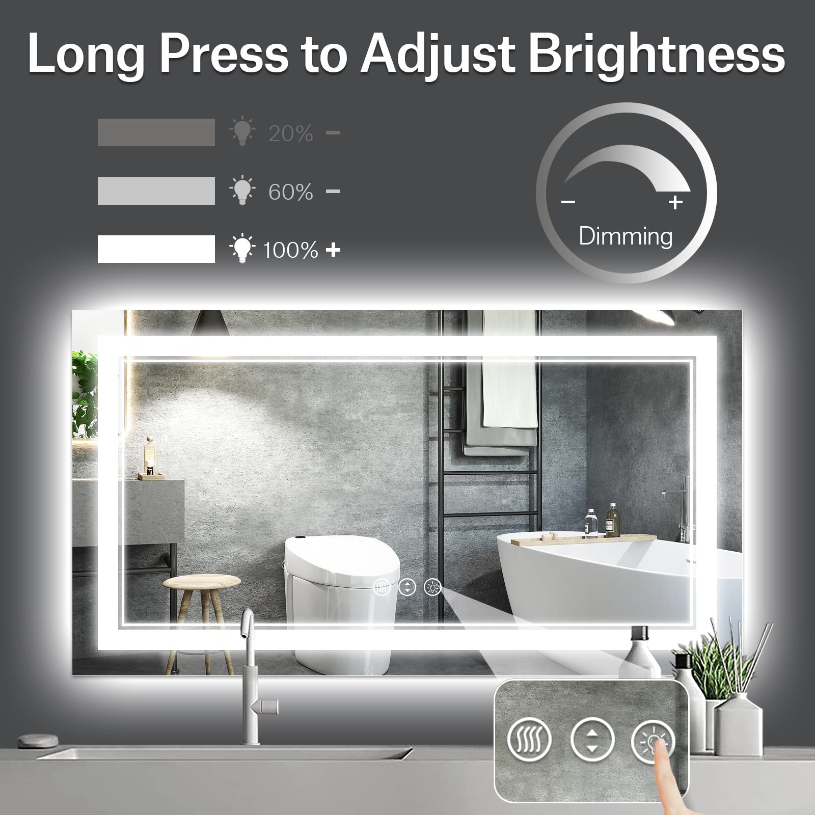 Istripmf 55X30 Inch Led Bathroom Mirror, Backlit And Front Light Anti-Fog Dimmable Memory Lighted Vanity Mirror, Large Shatterpr
