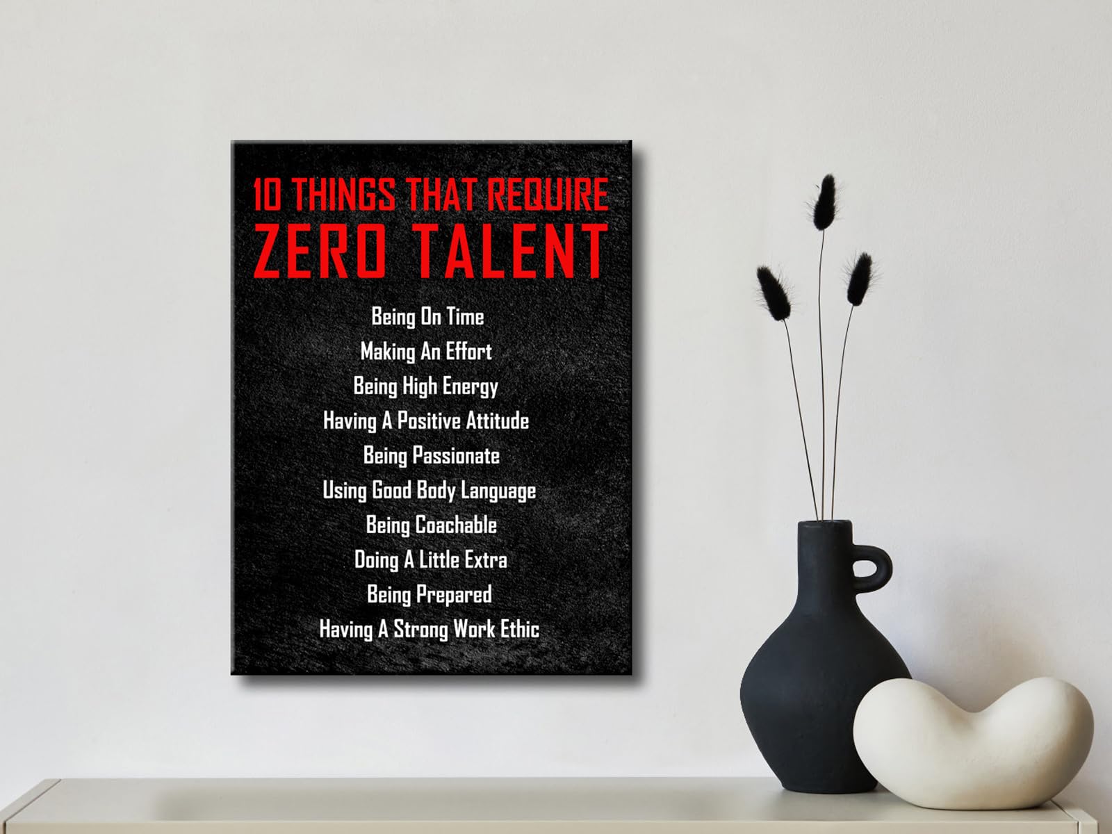 Pyradecor Motivational Canvas Poster 16"x12" - 10 Things that Require Zero Talent, Inspirational Quotes for Office & Home Decor