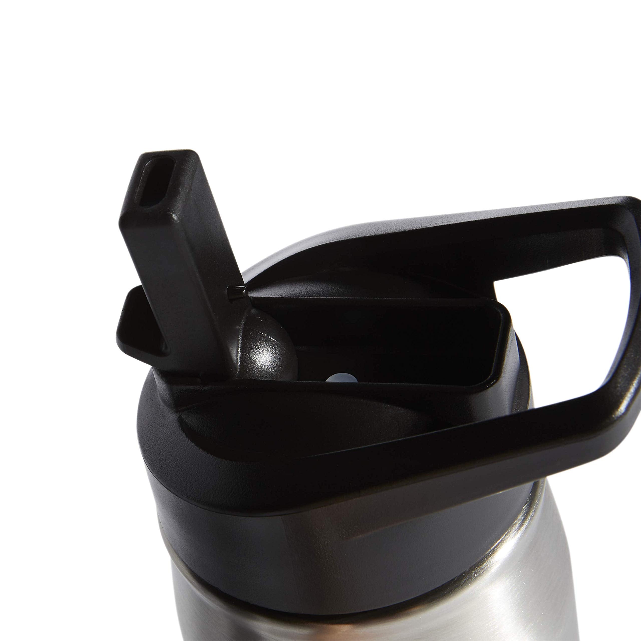 Adidas 600 Ml (20 Oz) Straw Top Metal Water Bottle, Hot/Cold Double-Walled Insulated 18/8 Stainless Steel, Stainless Steel/Black