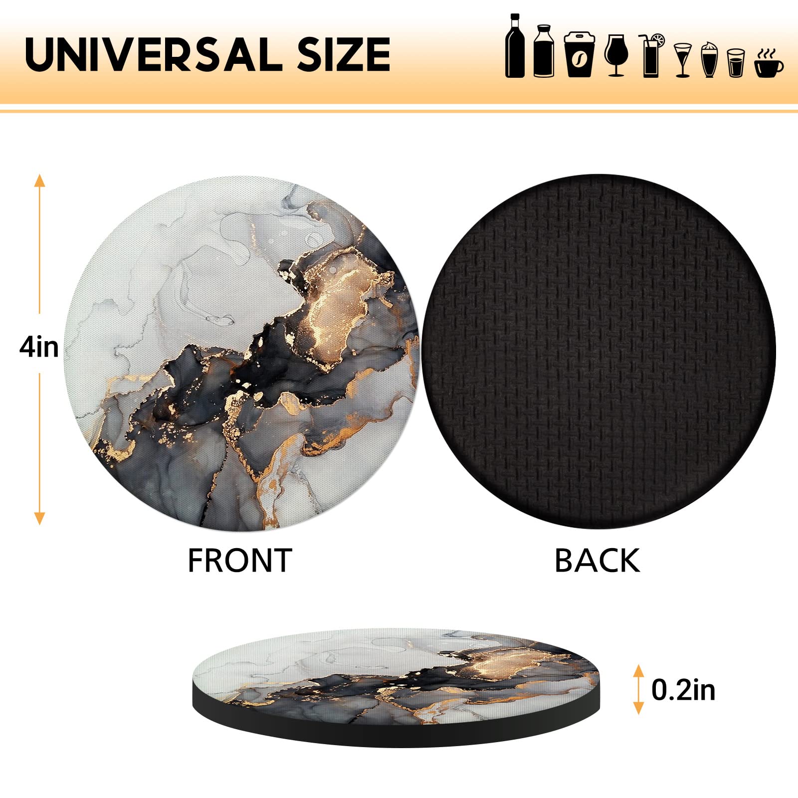 Swooflia Coasters for Drinks Coffee Table  Marble Grey Black Aesthetic Silicone Absorbent Cup Coaster Set Housewarming Gift Kitchen Home Wooden Desk Office Bar Tabletop Decor 6 Pack