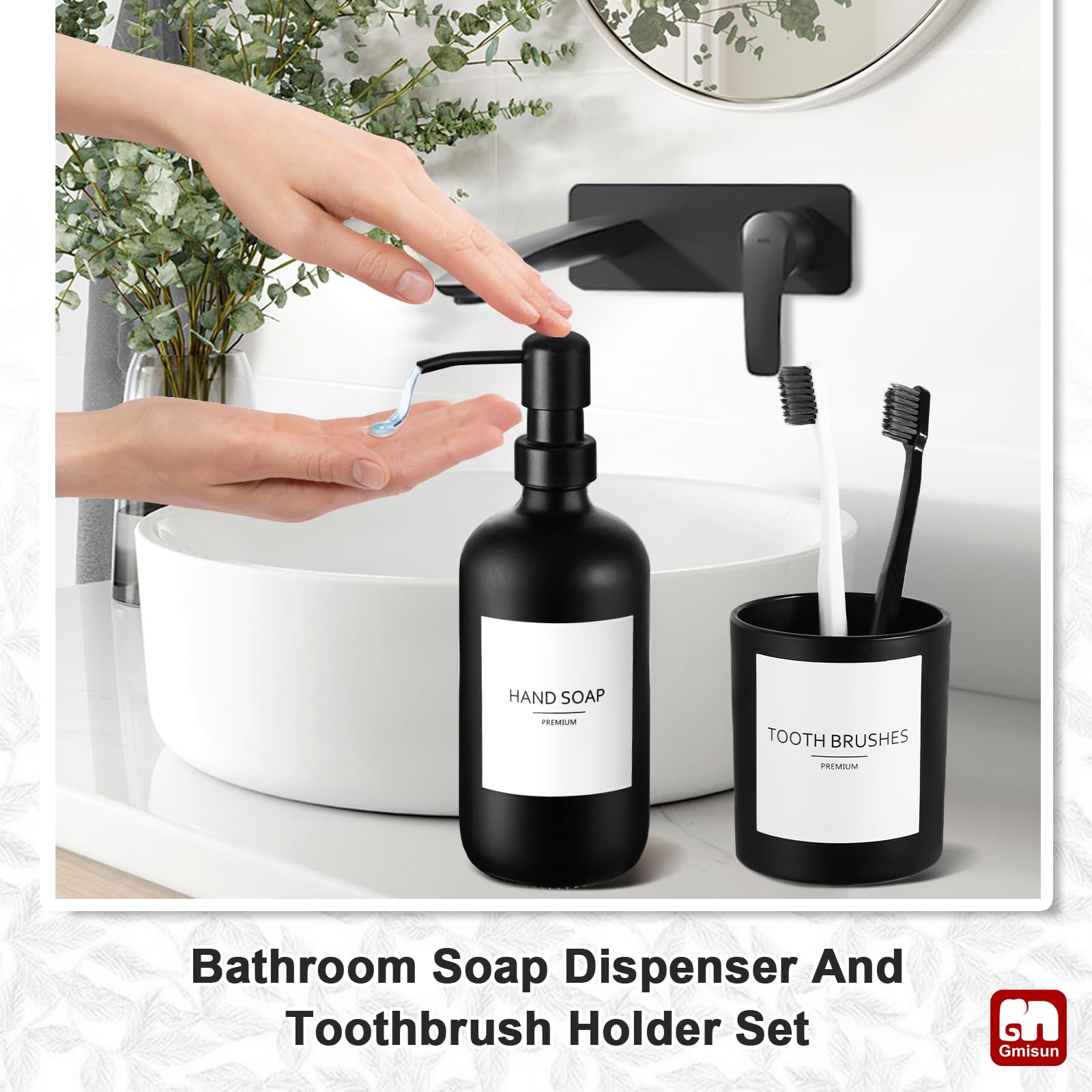 Gmisun Black Bathroom Accessories Set, 5 Pack Matte Black Glass Bath Accessory Decor Sets Complete, Soap Dispenser And Toothbrus
