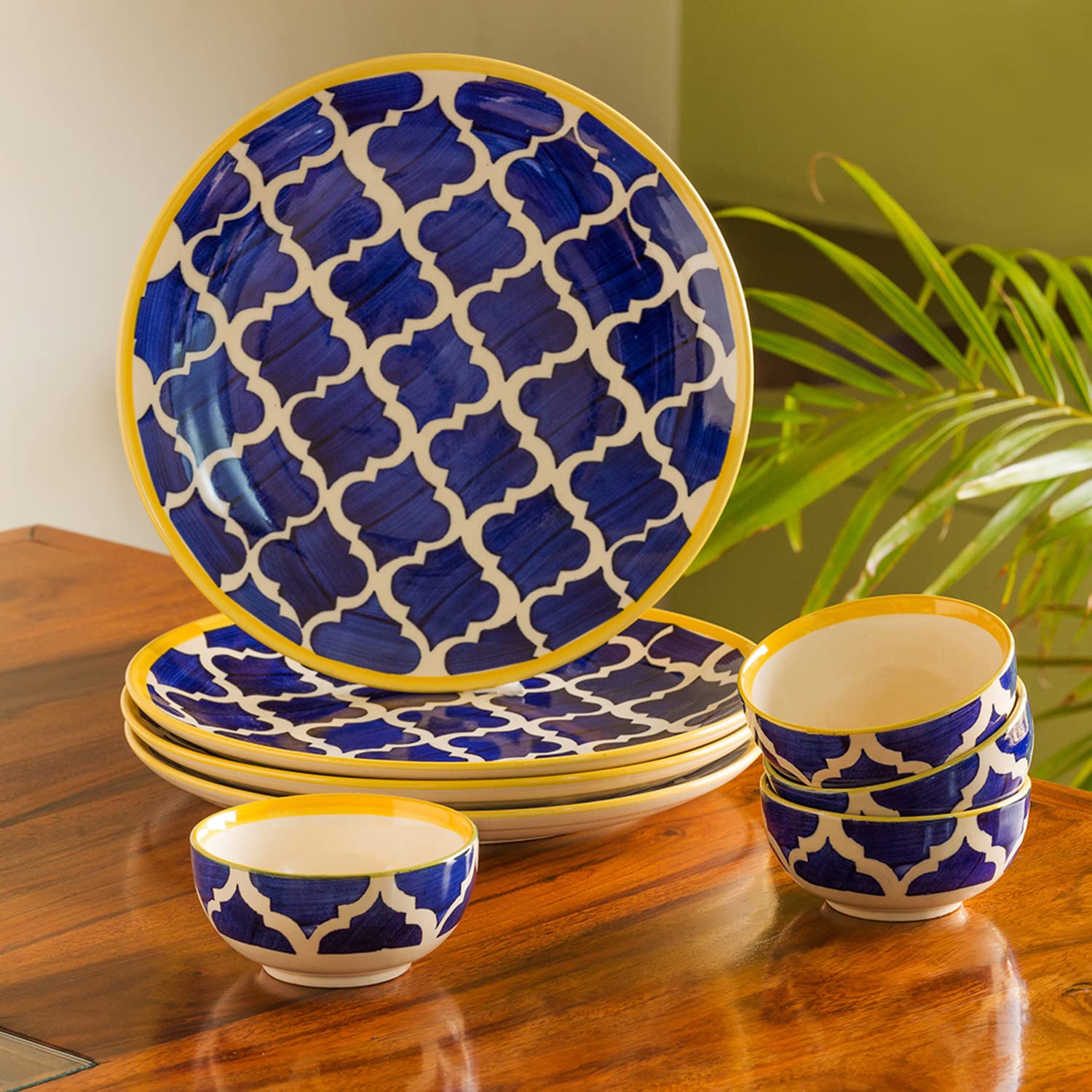 Exclusivelane 'Moroccan Handpainted' Ceramic Dinner Set (8 Pieces, Serving For 4, Dishwasher & Microwave Safe) | Dinner Set For 