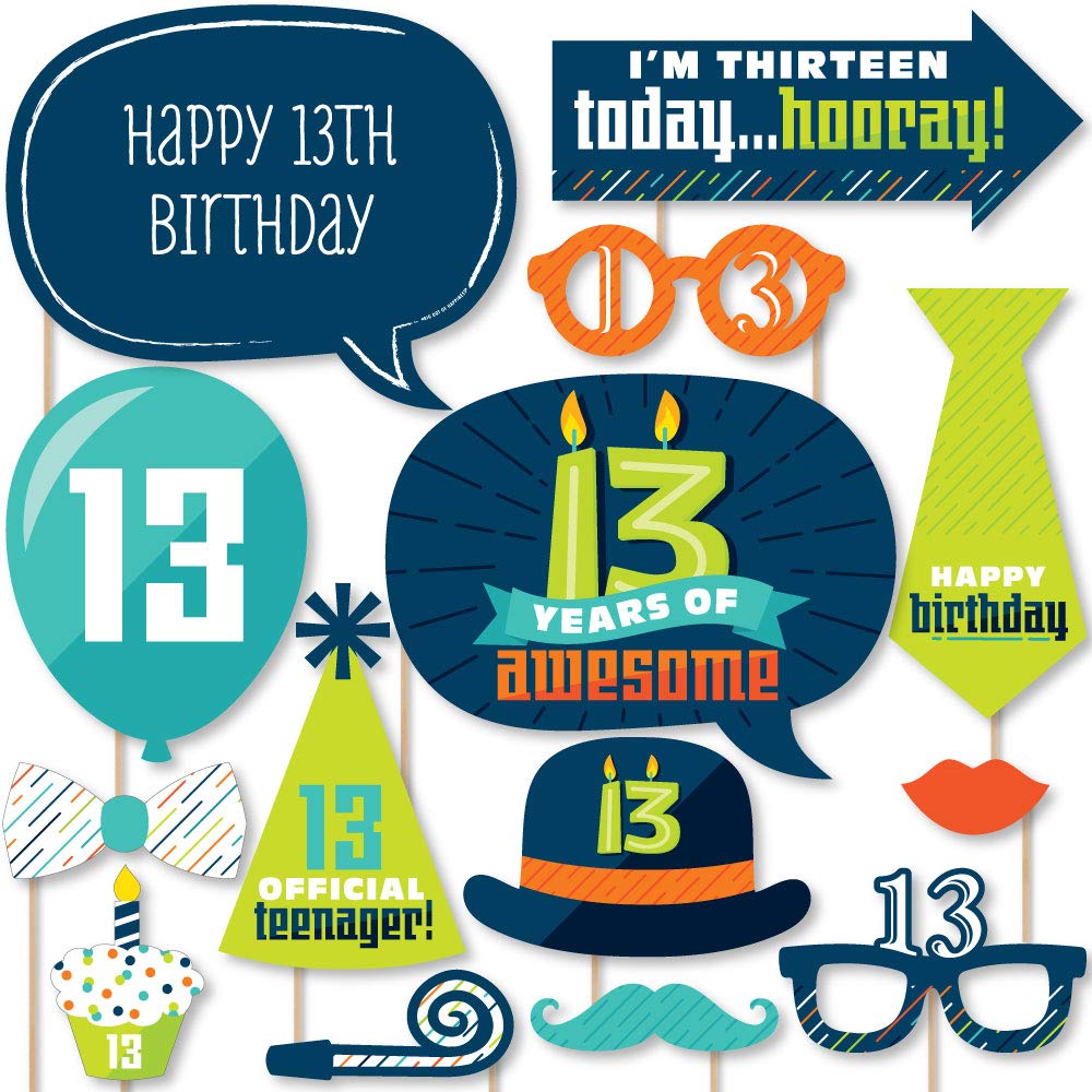 Big Dot Of Happiness Boy 13Th Birthday - Official Teenager Birthday Party Photo Booth Props Kit - 20 Count