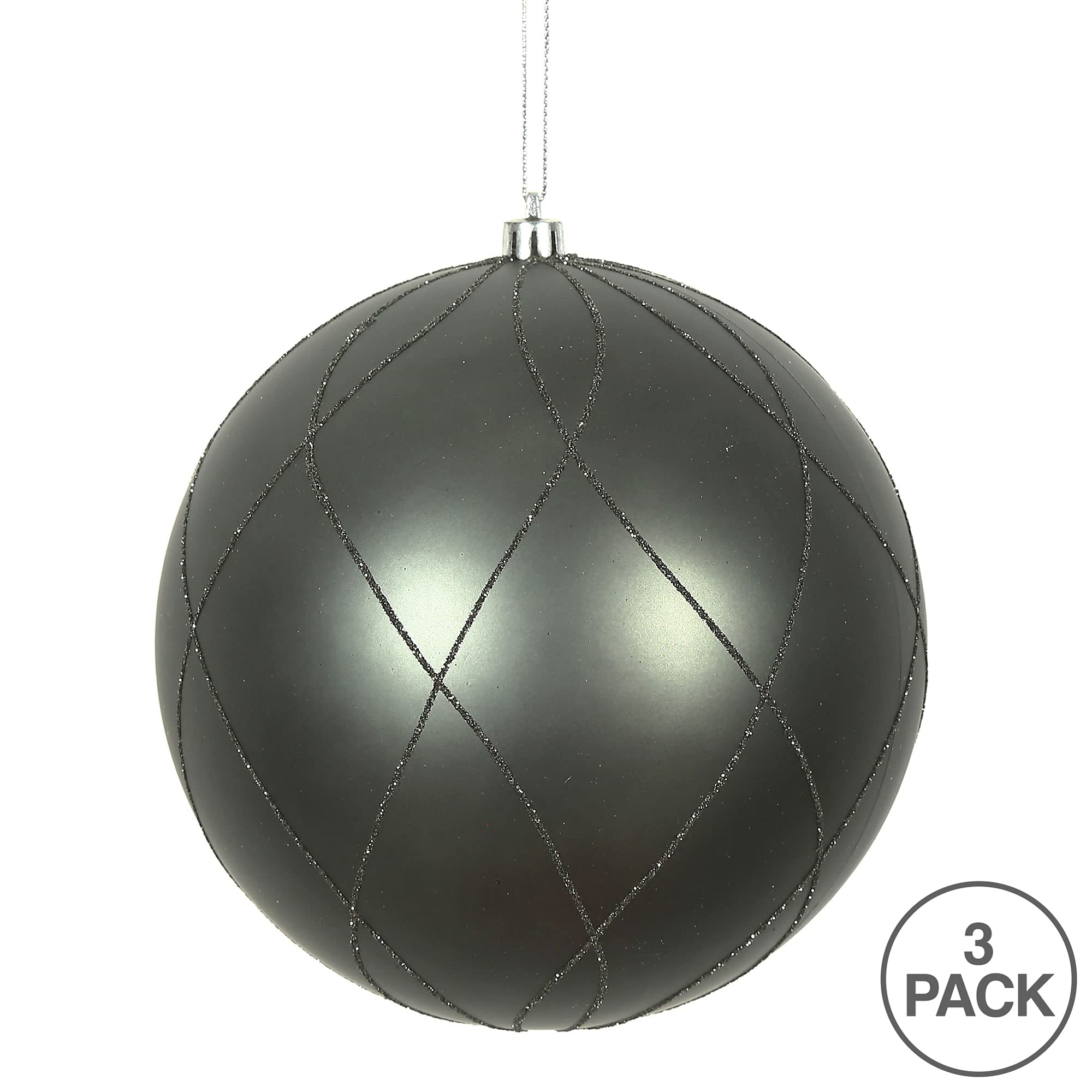 Vickerman 6 Pewter Matte and Glitter Swirl Ball Ornament, 3 per Box