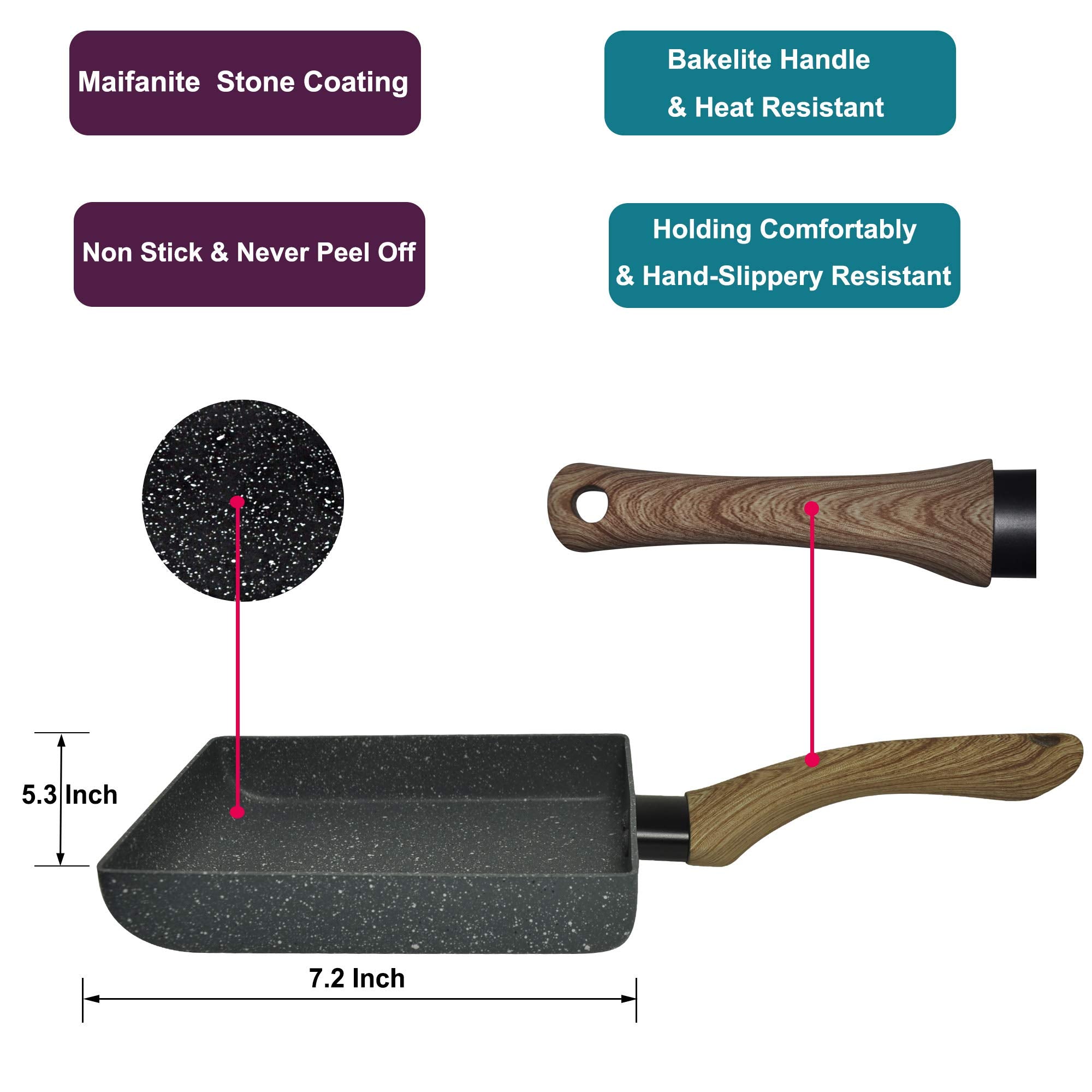 IBBM Tamagoyaki Omelette Pan - Non-Stick Aluminum Mini Frying Pan, Gray, Rectangle - Perfect for Cooking Japanese Eggs