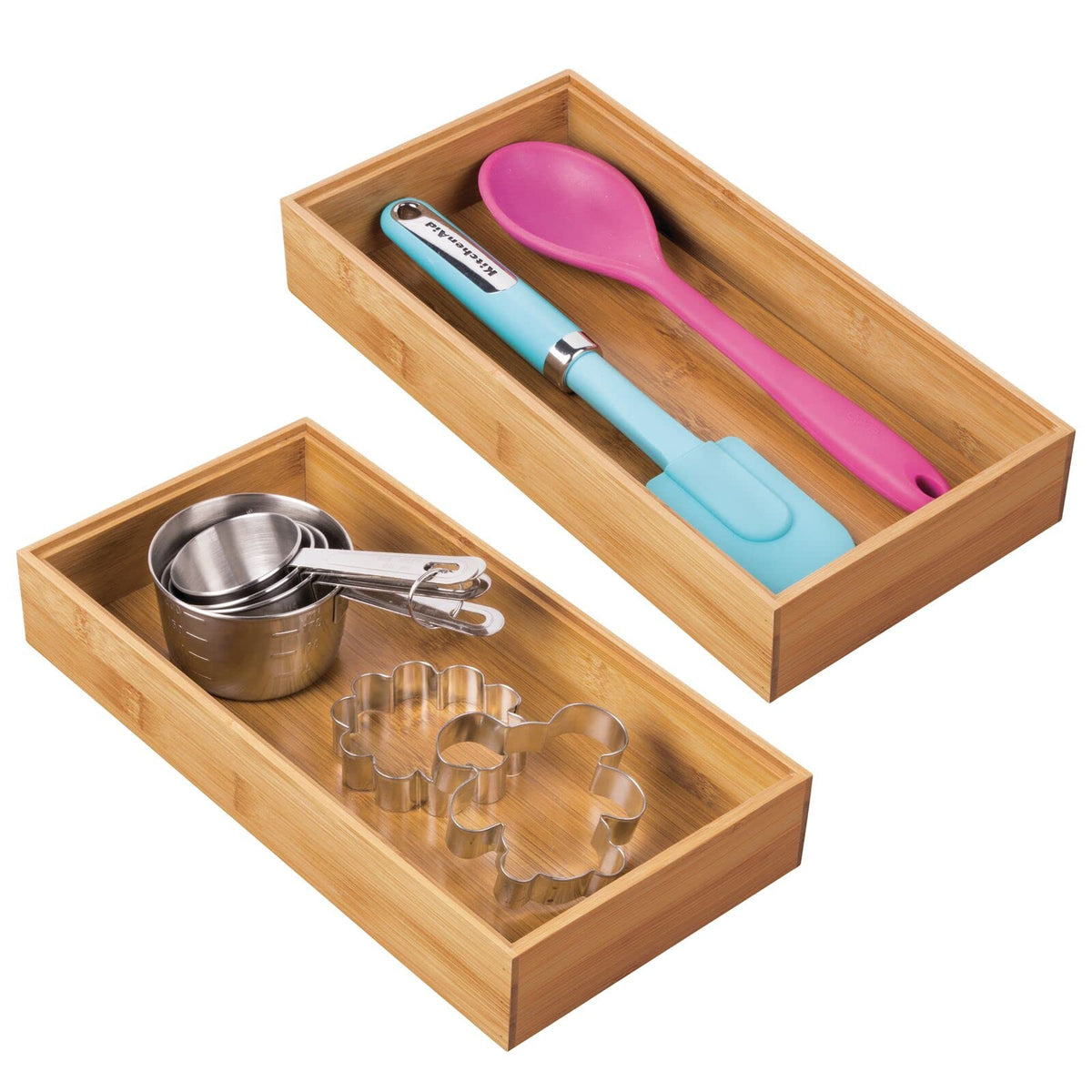 Mdesign Wooden Bamboo Drawer Organizer - 15'' Long Stackable Storage Box Tray For Kitchen Drawers/Cabinet - Utensil, Silverware,