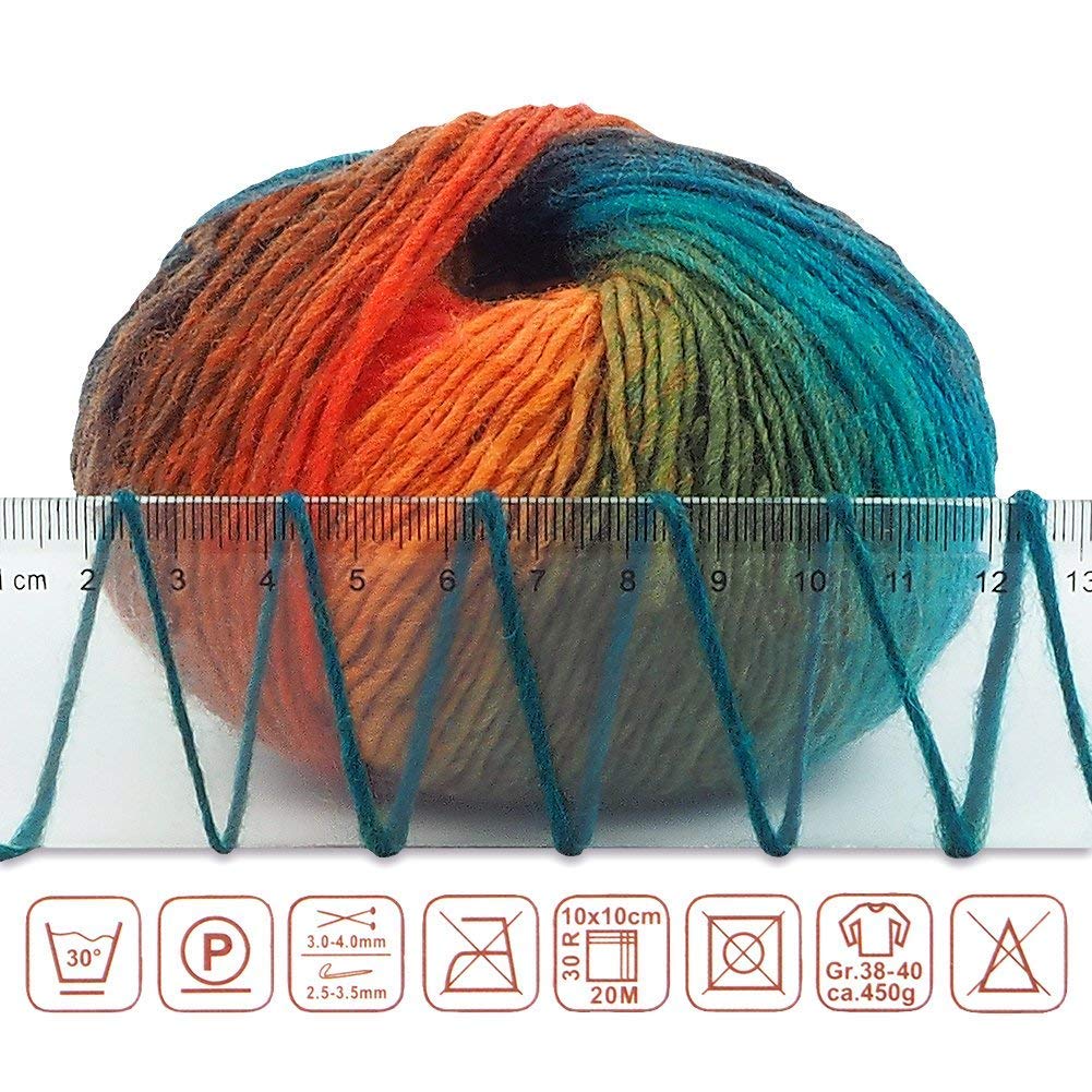 Niceec 3 Skeins 100 Wool Rainbow Yarn Single Ply Yarn Soft Gradient Colorful Yarn Self-Striping Crochet Yarn For Knitting-10