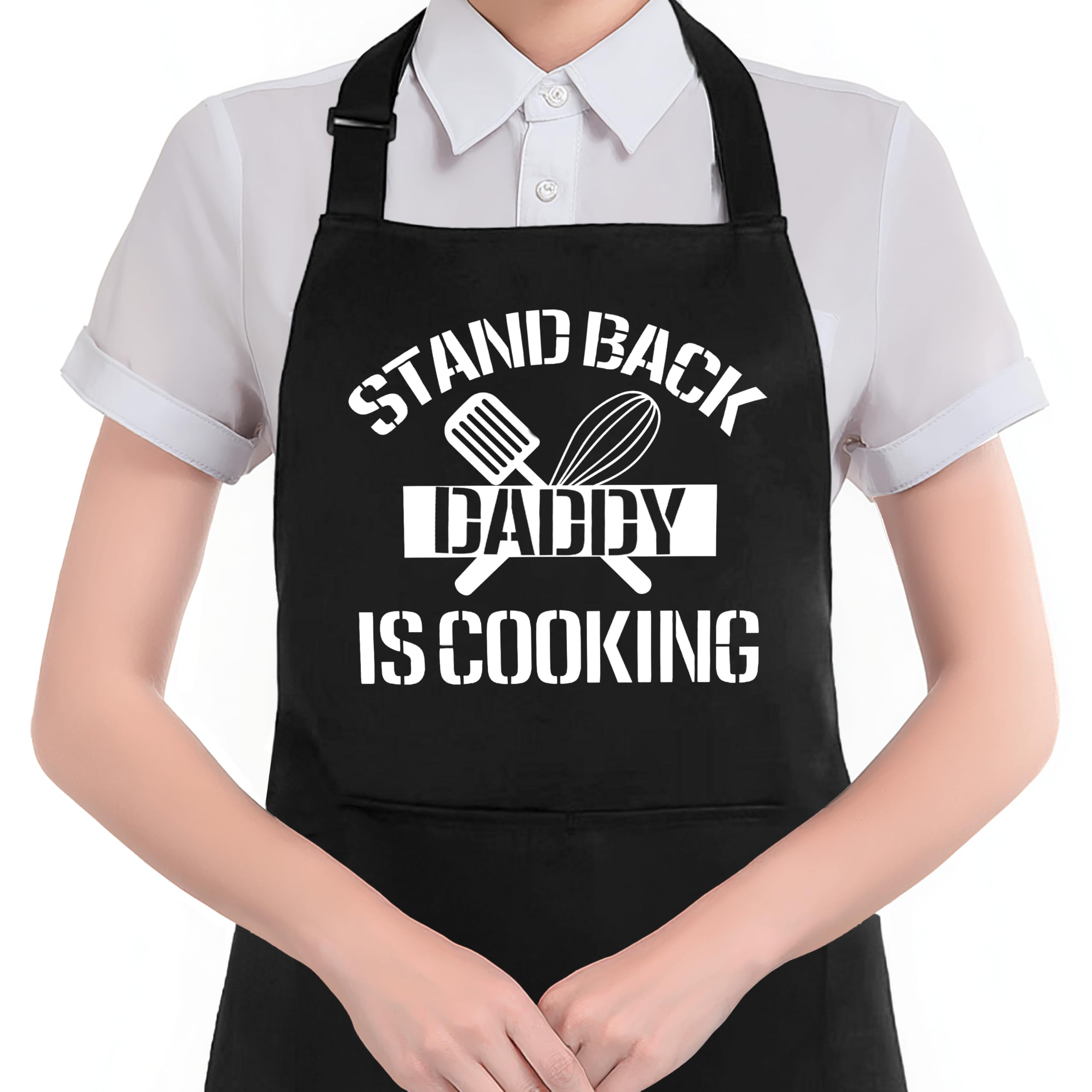 Hugane Dad Cooking Gifts Apron With Pockets, Gifts For Dad Who Like To Cook, Stand Back Daddy Waterproof Adjustable Cooking Apro