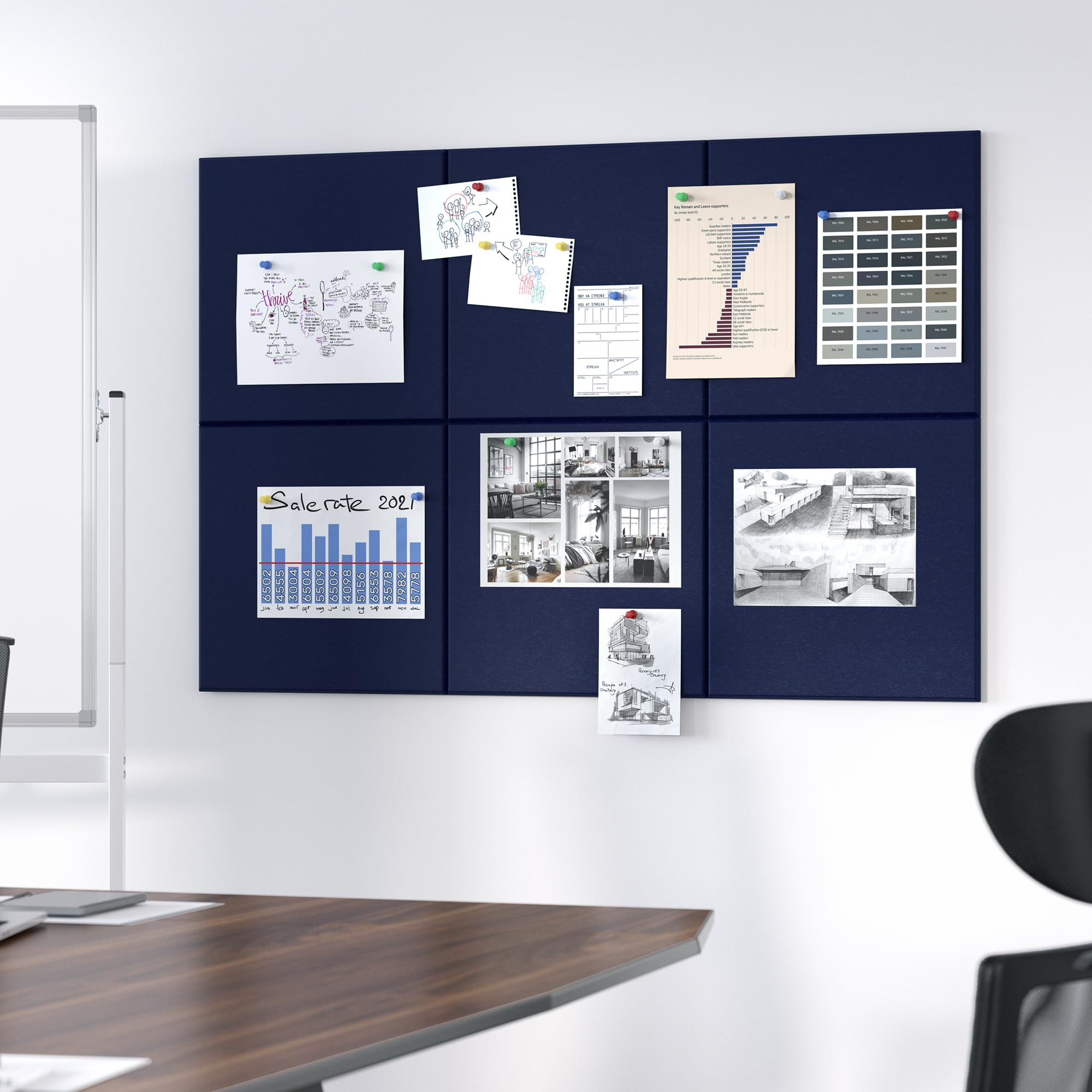Neatsure Large Cork Board for Wall, 36 x 24 Bulletin Board with Pushpins, 6 Panels Felt Tiles Tack Push Pin Board for Office, Da