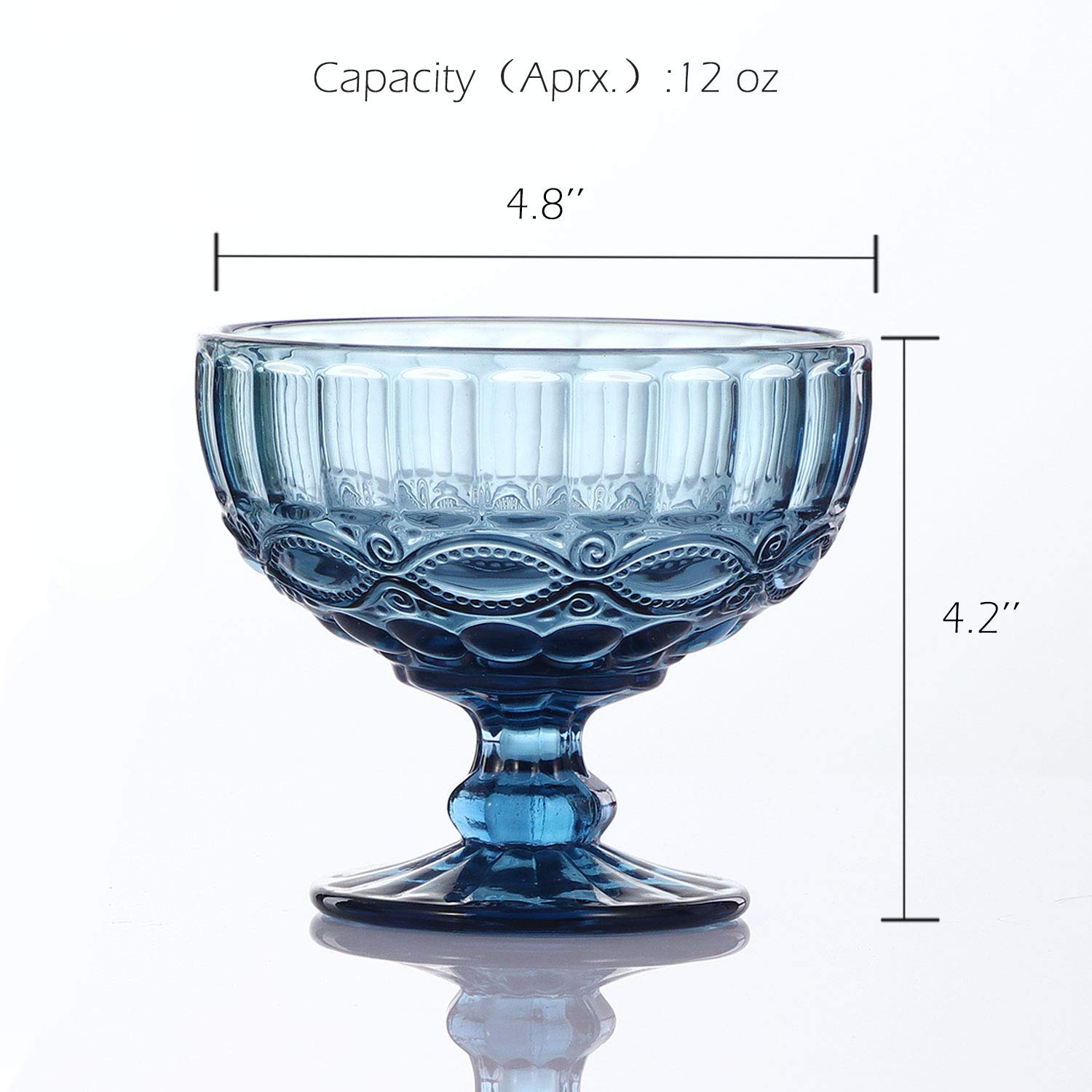 Vanenjoy Deep-Blue Vintage Pressed Pattern Glass Ice Cream Cups/Dessert Bowls - Set Of 4,12 Oz