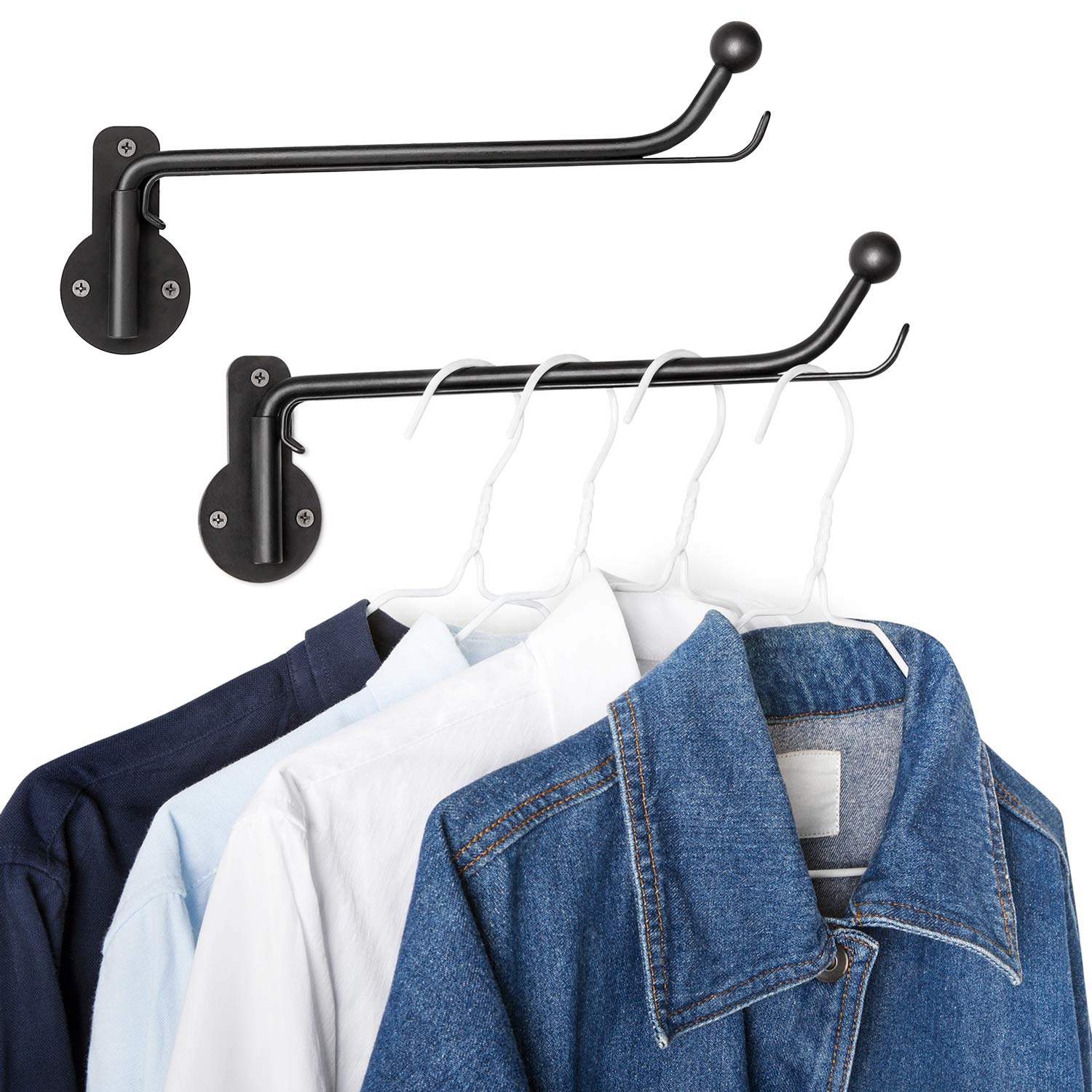 Mkono Wall Mounted Clothes Hanger Rack With Swing Arm Holder Valet Hook Metal Hanging Drying Rack Space Saving For Closet Organi