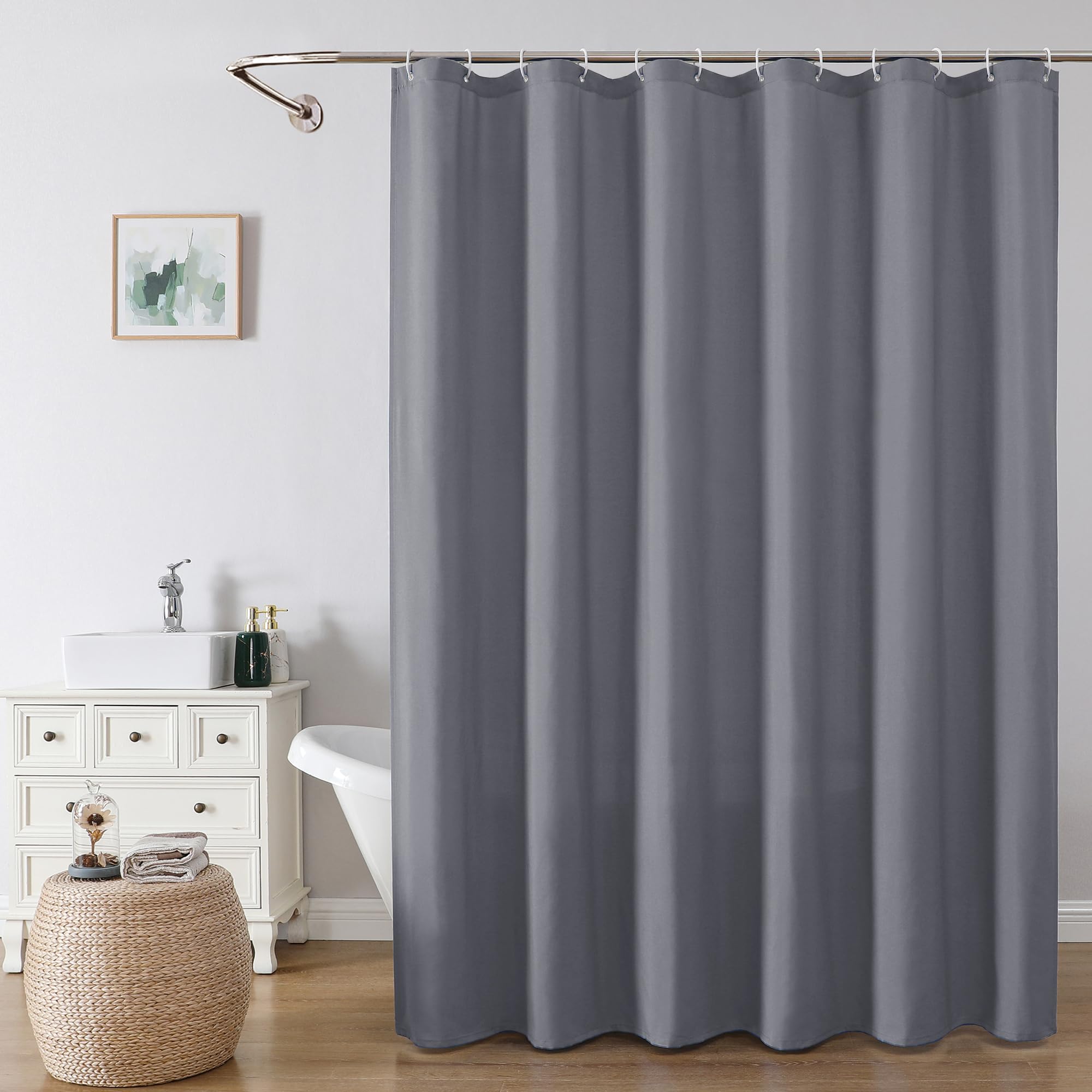 Ovzme Zora 78 Inch Shower Curtain Set With 12 Plastic Hooks, Plain Fabric Grey Shower Curtain For Bathroom - Long Shower Curtain