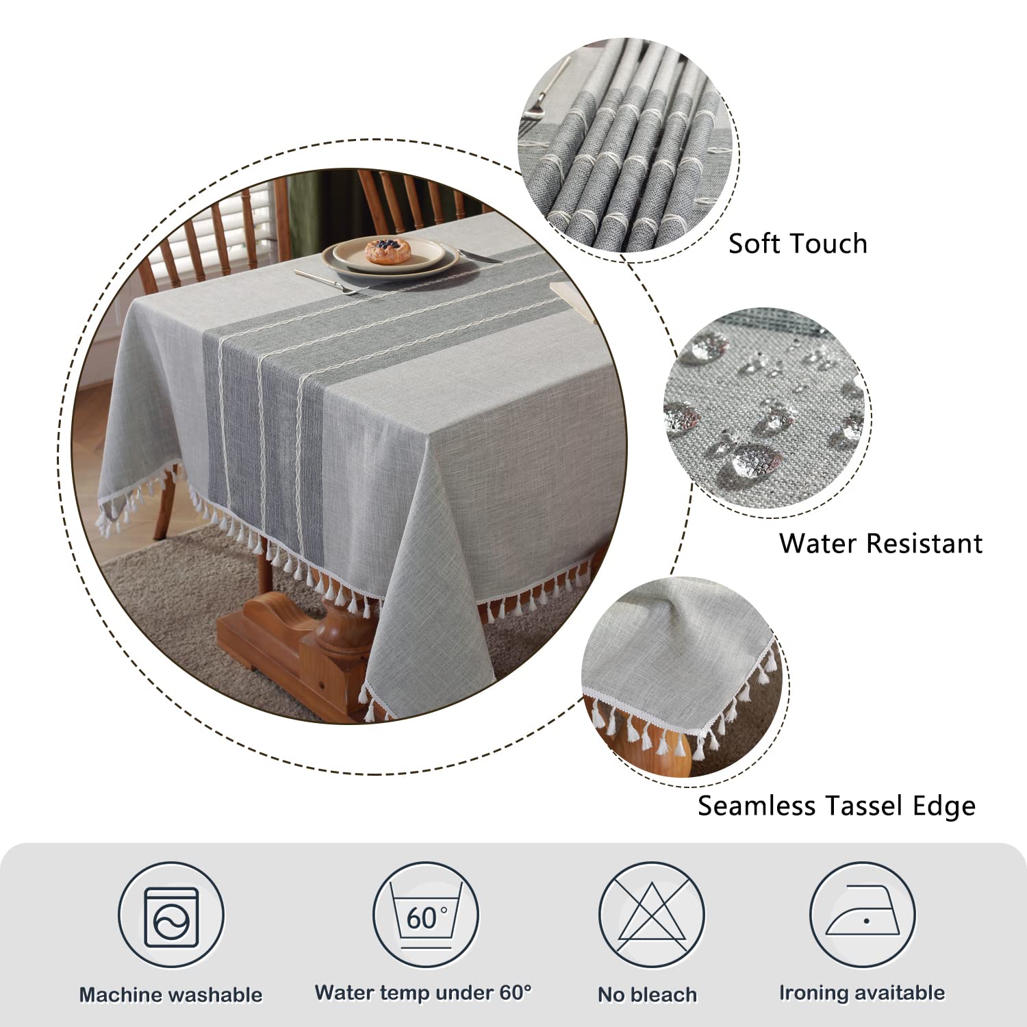 Laolitou Rustic Tablecloth Cotton Linen Waterproof Tablecloths Table Cloths For Kitchen Dining,Party,Holiday,Christmas, Buffet G