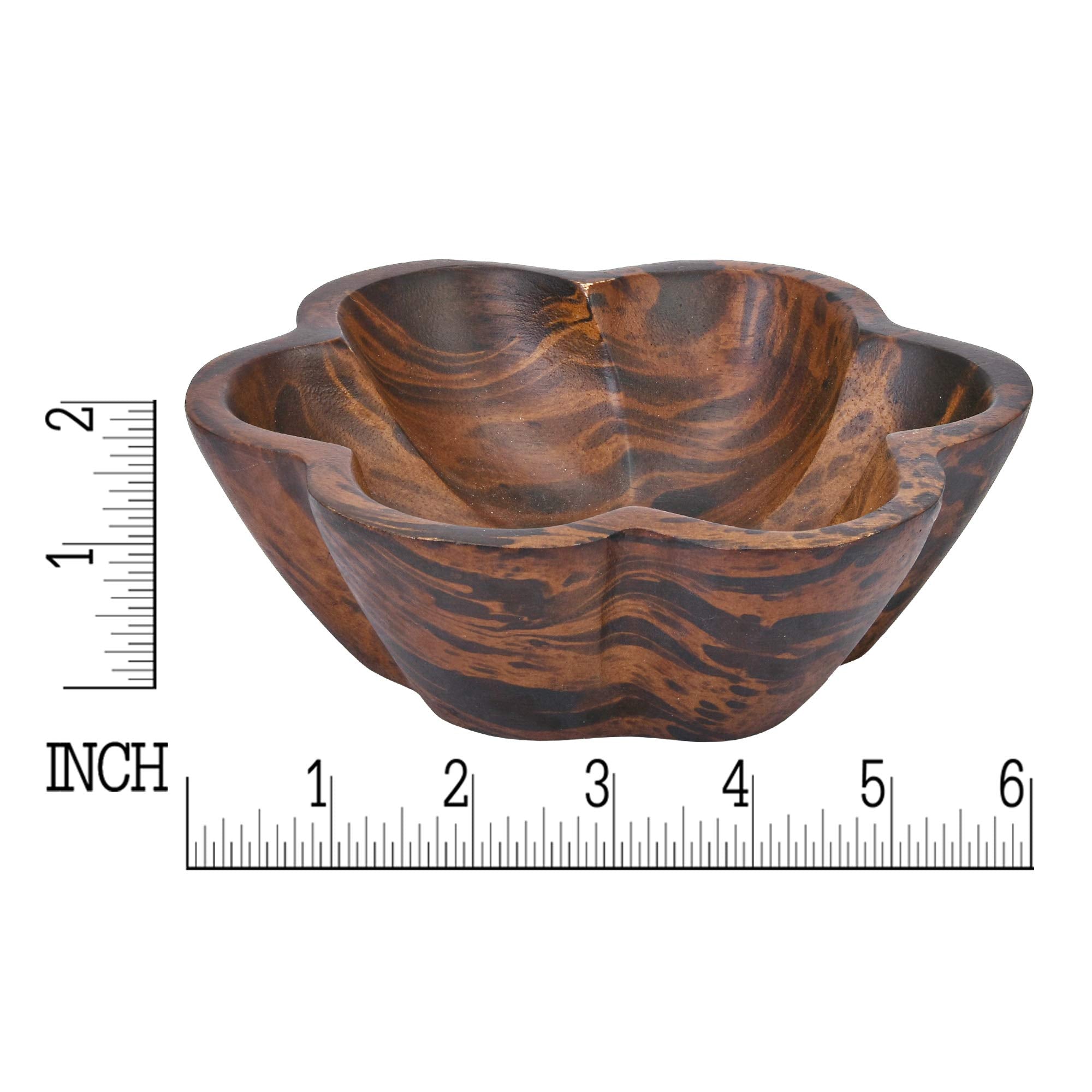 Aeravida Versatile Flower-Shaped Mango Tree Wood With Dark Stain 6 Inches Serving Bowl | Decorative Wood Serving Bowl | Mango Tr