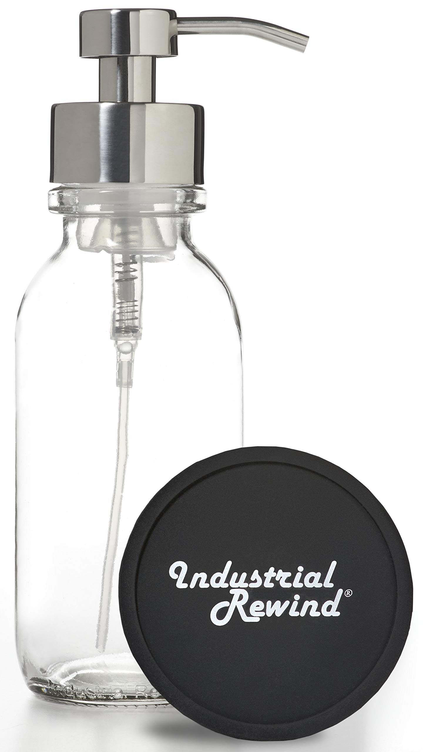 Clear Glass Soap Dispenser with Chrome Metal Pump - Wide Mouth 16oz Glass Bottle Includes Non Slip Bottom and Counter top Protec