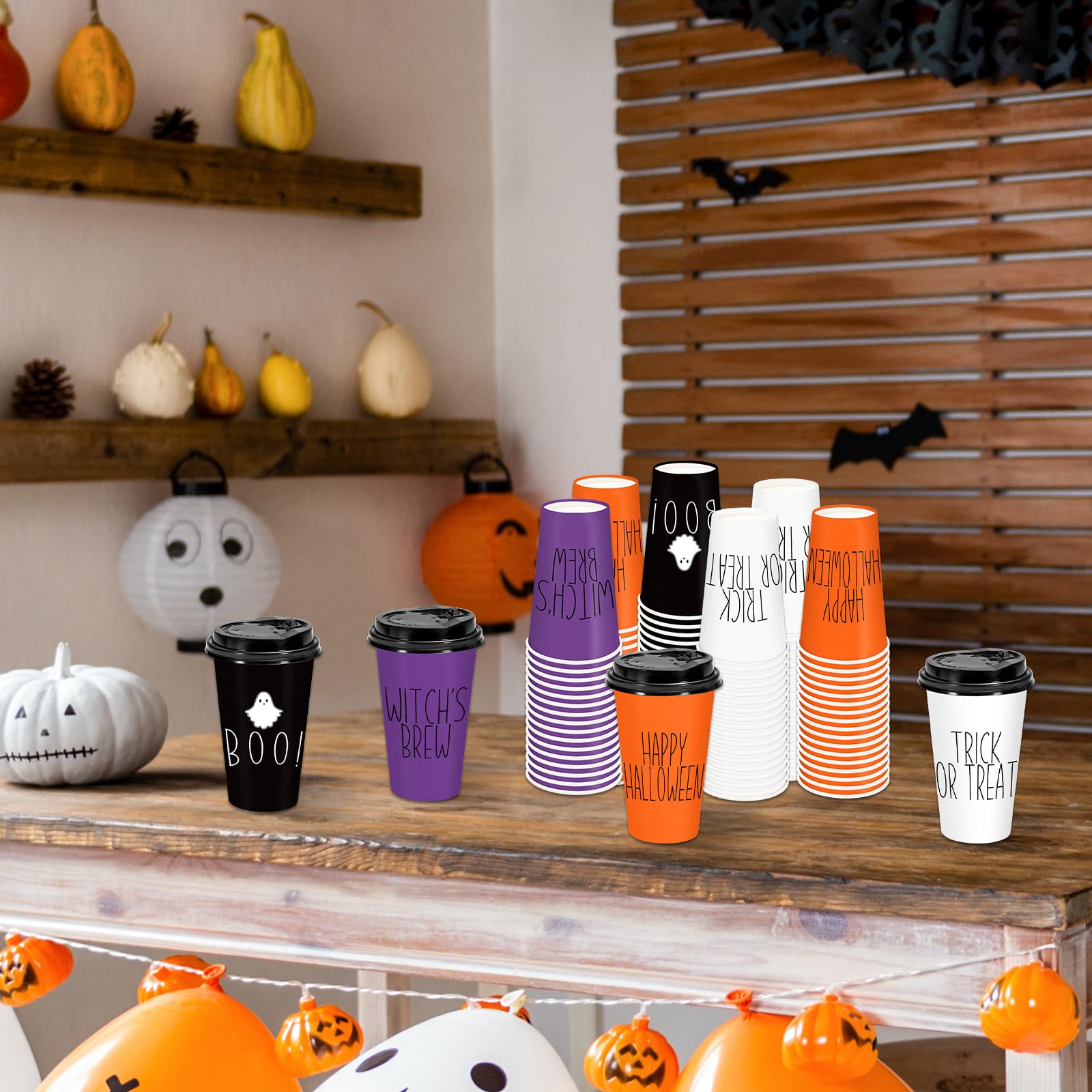JarThenaAMCS Fall 48 Pcs 4 colors Coffee Cups with Lids 16 Oz Autumn Thanksgiving Disposable Coffee Cups for Hot Cold Beverage D