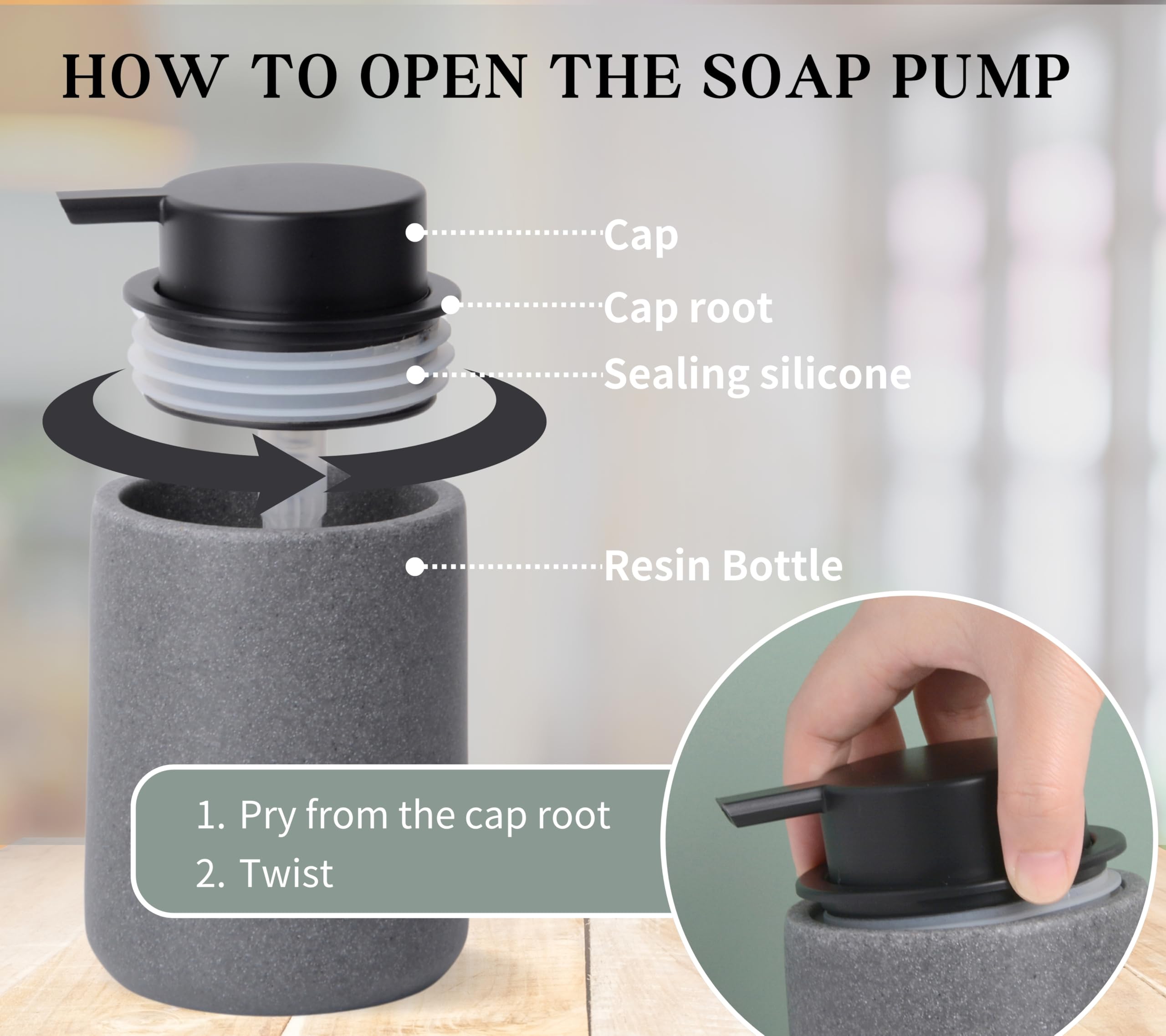 Clasin Home Resin Hand Soap Dispenser With Easy-To-Press Pump, Refillable Liquid Soap Dispenser With Sandstone Like Finish, Soap