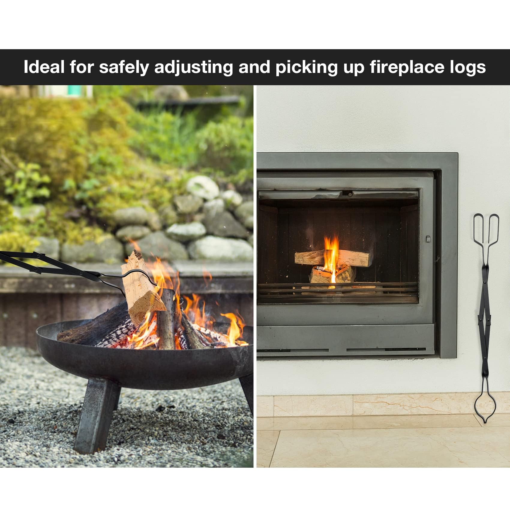 Stanbroil Outdoor Campfire Fireplace Tongs, 26'' Long, Log Grabber, Black