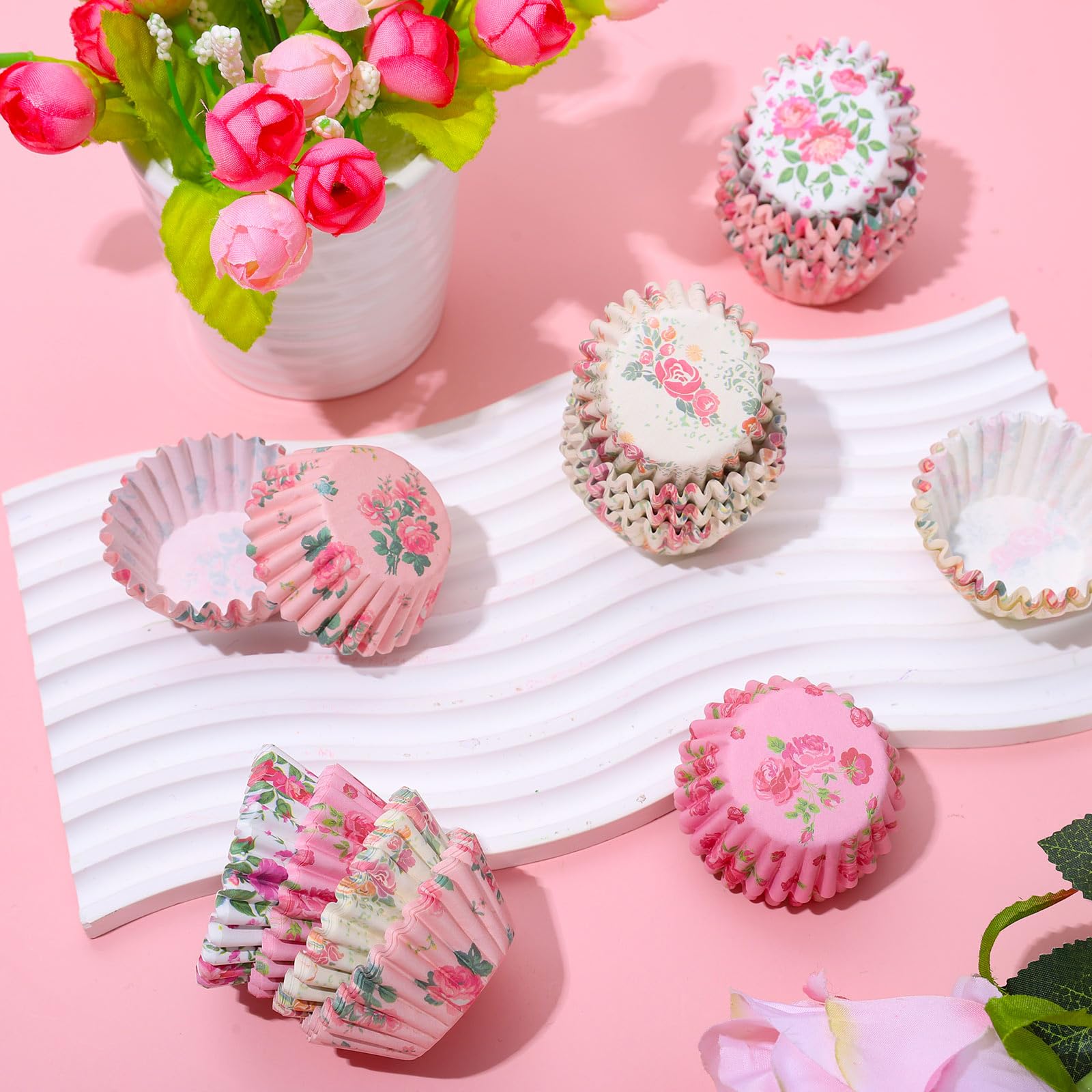 Jarthenaamcs 600Pcsmini Floral Cupcake Liners Watercolor Flower Baking Cups Cupcake Wrappers Holders Muffin Liners For Spring We
