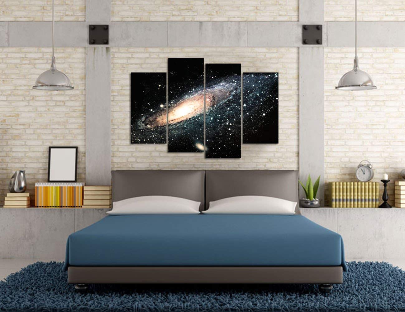 Vvovv Wall Decor - Space Landscape Wall Art Canvas Prints Andromeda Galaxy Universe Picture Poster 4 Piece Starry Night Painting