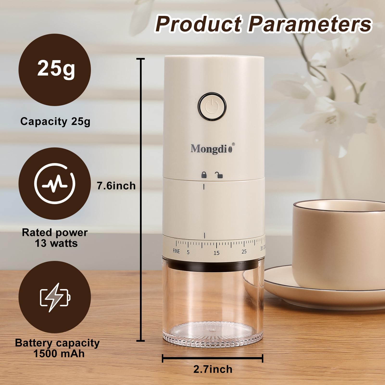 Mongdio Portable Electric Coffee Bean Grinder With 38 Adjustable Settings, Rechargeable Coffee Grinders For Home Use, Coffee Gri