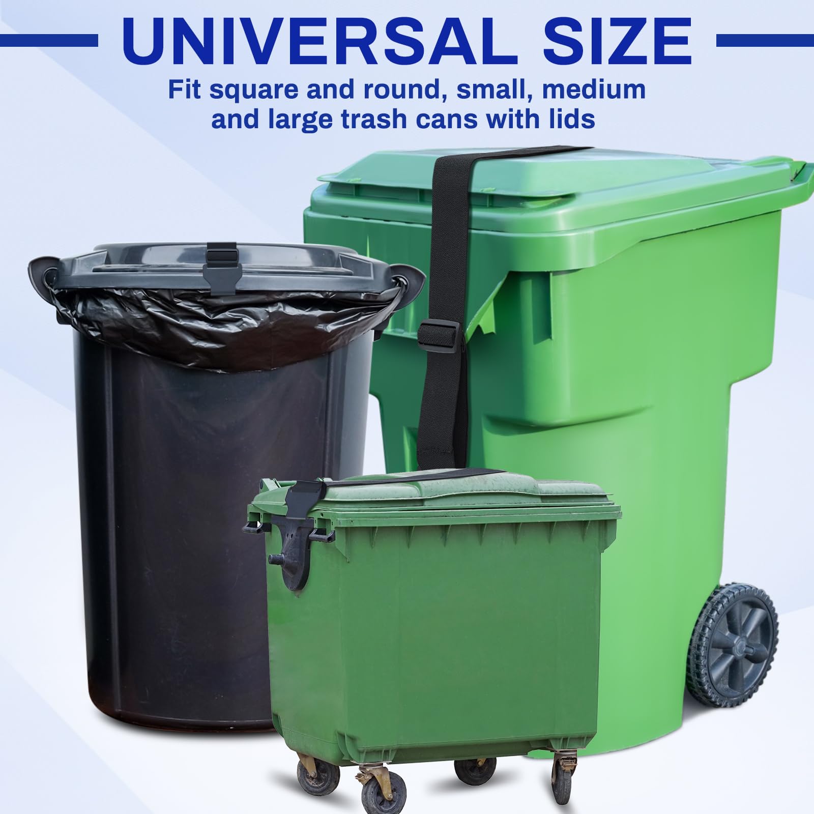 Windyun Metal Double Claw Trash Can Locks - Adjustable Bear Proof Strap for 28-96 Gallon Cans, Black