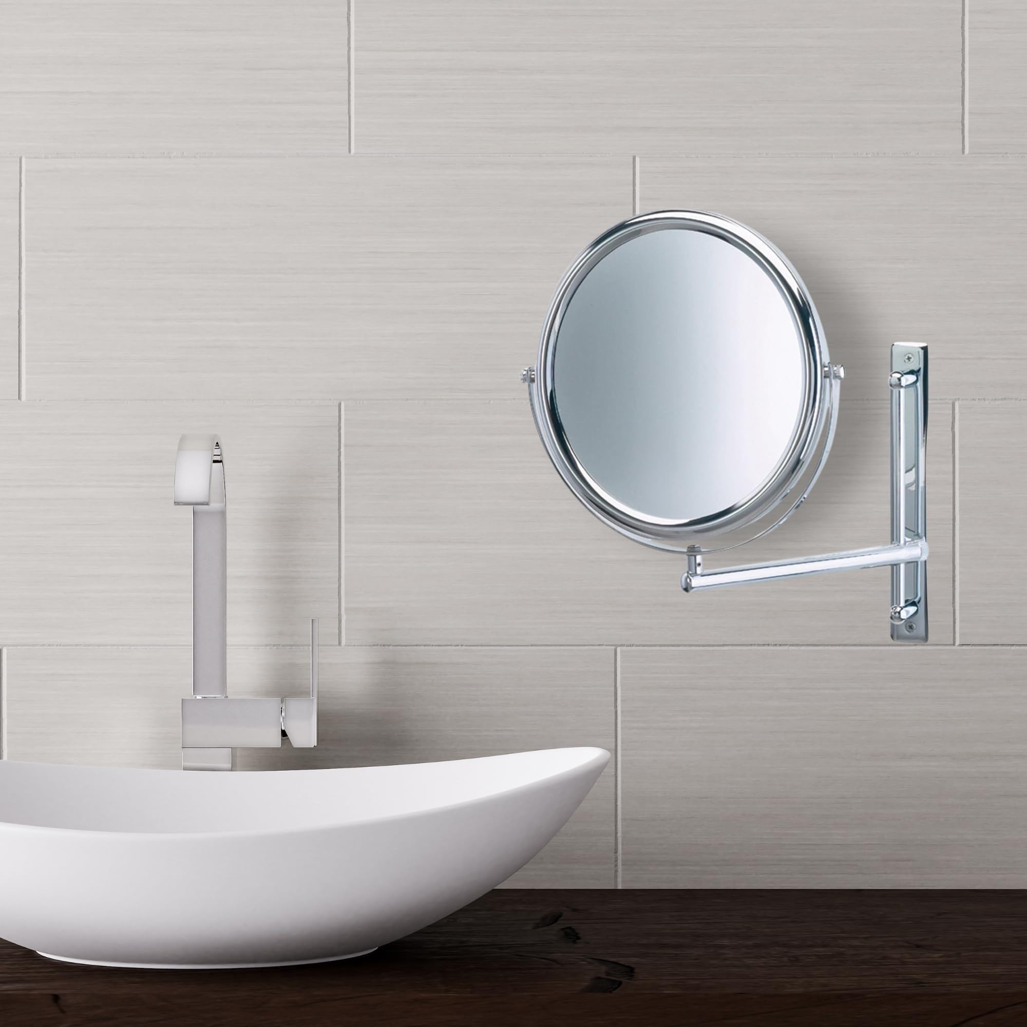 Jerdon Two-Sided Wall-Mounted Makeup Mirror - Makeup Mirror With 3X Magnification & Wall-Mount Arm - 9 Inch Diameter Mirror With