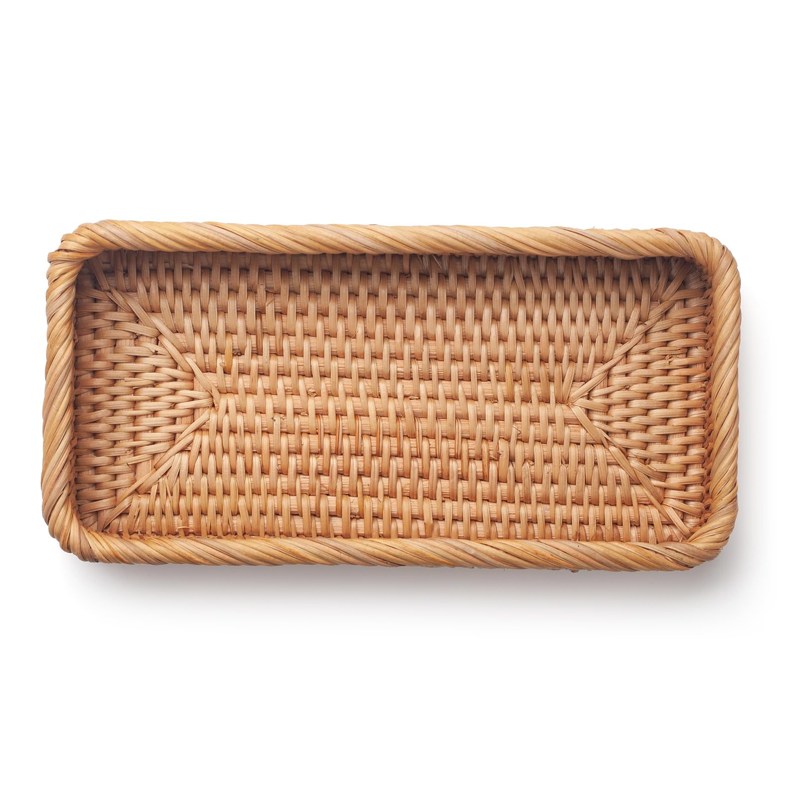 Rattan Bathroom Vanity Trays Toilet Tank Baskets Long Narrow Hand Towel Storage Basket For Storage, Decorative (Natural 10.2 X 4
