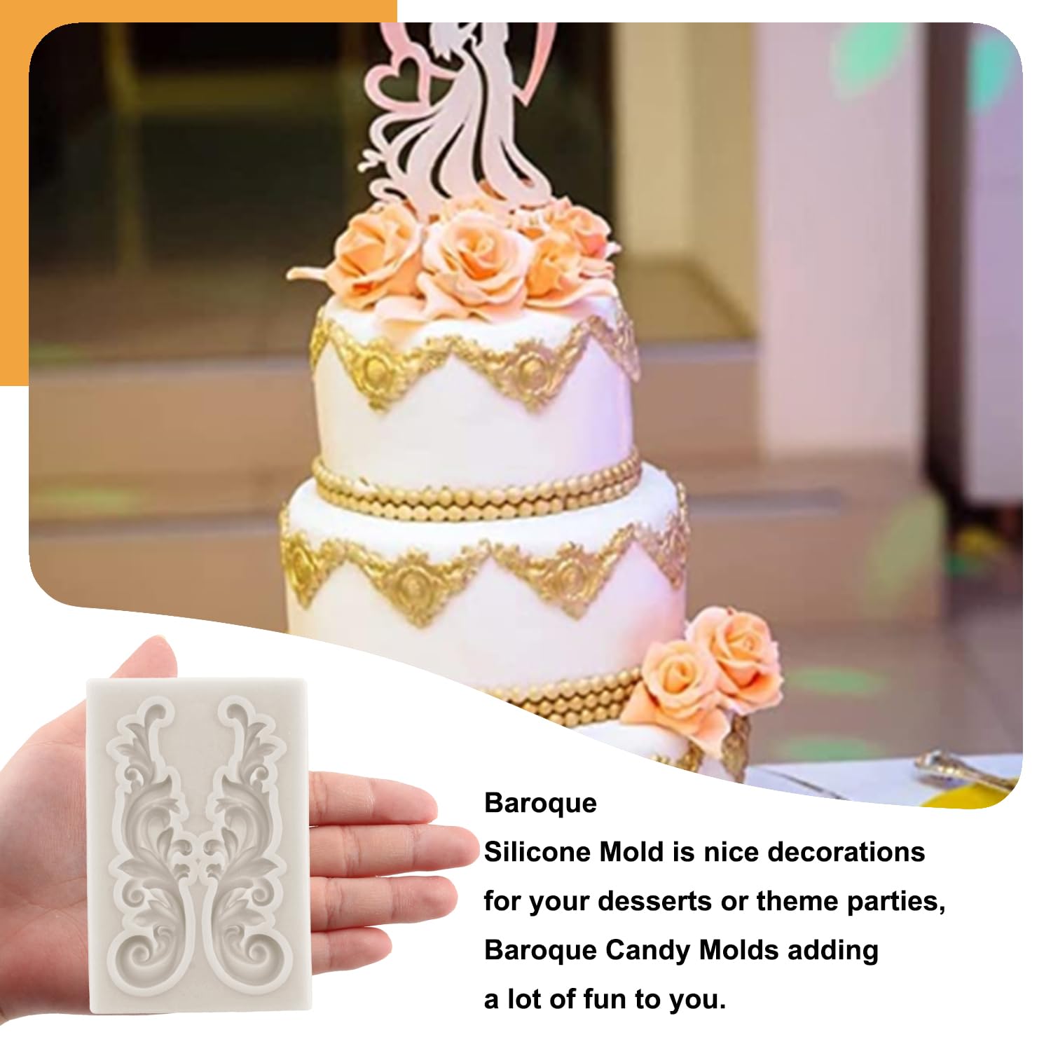 Sijiangmold Baroque Style Curlicues Scroll Lace Fondant Silicone Mold Lace Border Candy Mold Filigree Mold For Cake Decorating C