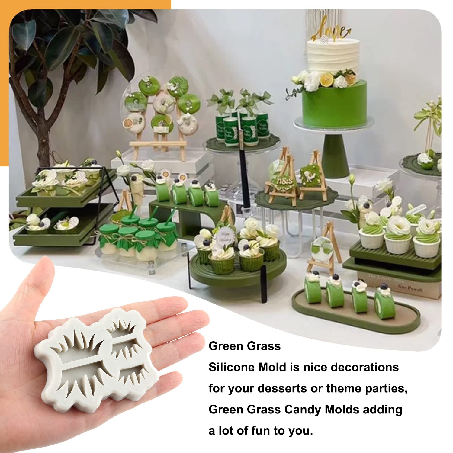 Sijiangmold Green Grass Wood Grain Garden Picket Fence Fondant Molds Green Grass Flower Silicone Mold Wood Grain Tree Bark Candy