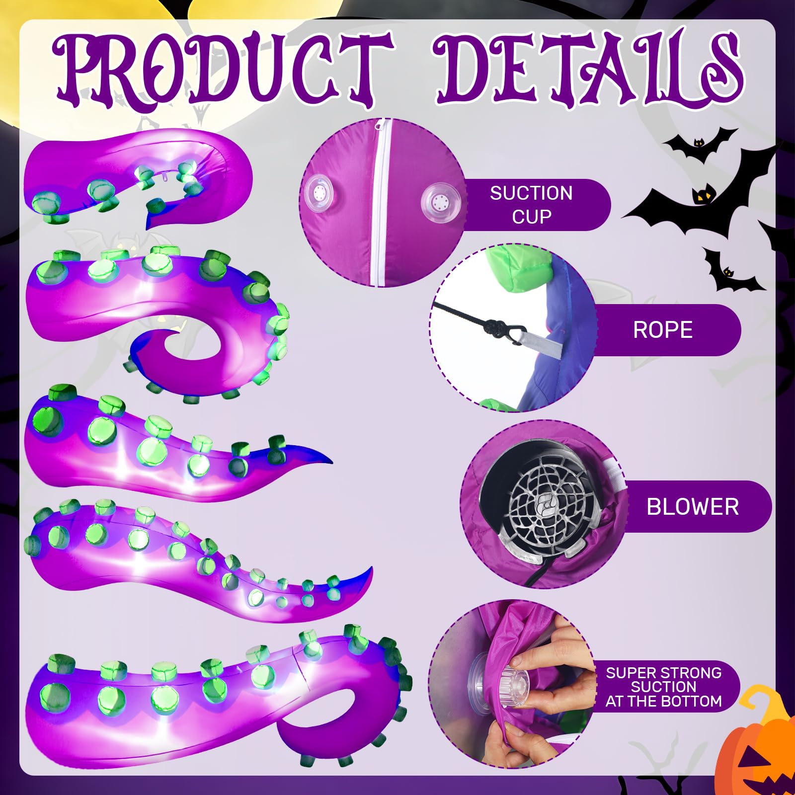 Libima 5 Pcs 5 ft Halloween Inflatable Lighted Giant Octopus Tentacle with Build in LED Broke Out from Window Blow up Decor for