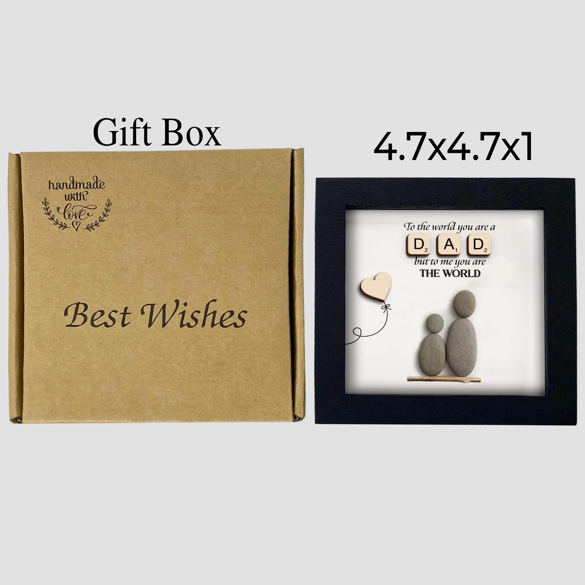 Dad Christmas Gifts Pebble Art Framed Thank You Gifts for Dad from Daughter Son, To the World You Are a Dad Family Rock Frame Wa