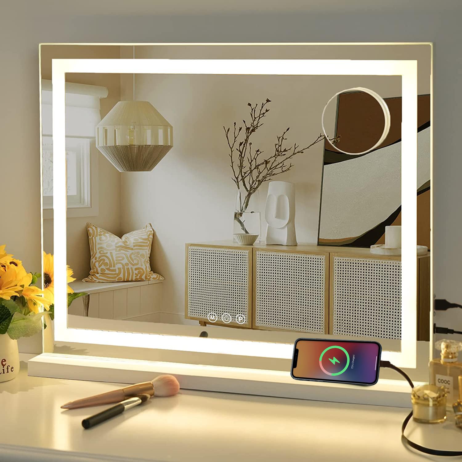 Sucedey Vanity Mirror With Lights, 23'' X 18'' Makeup Mirror, Hollywood Mirror With 3 Color Modes & Adjustable Brightness, Detac