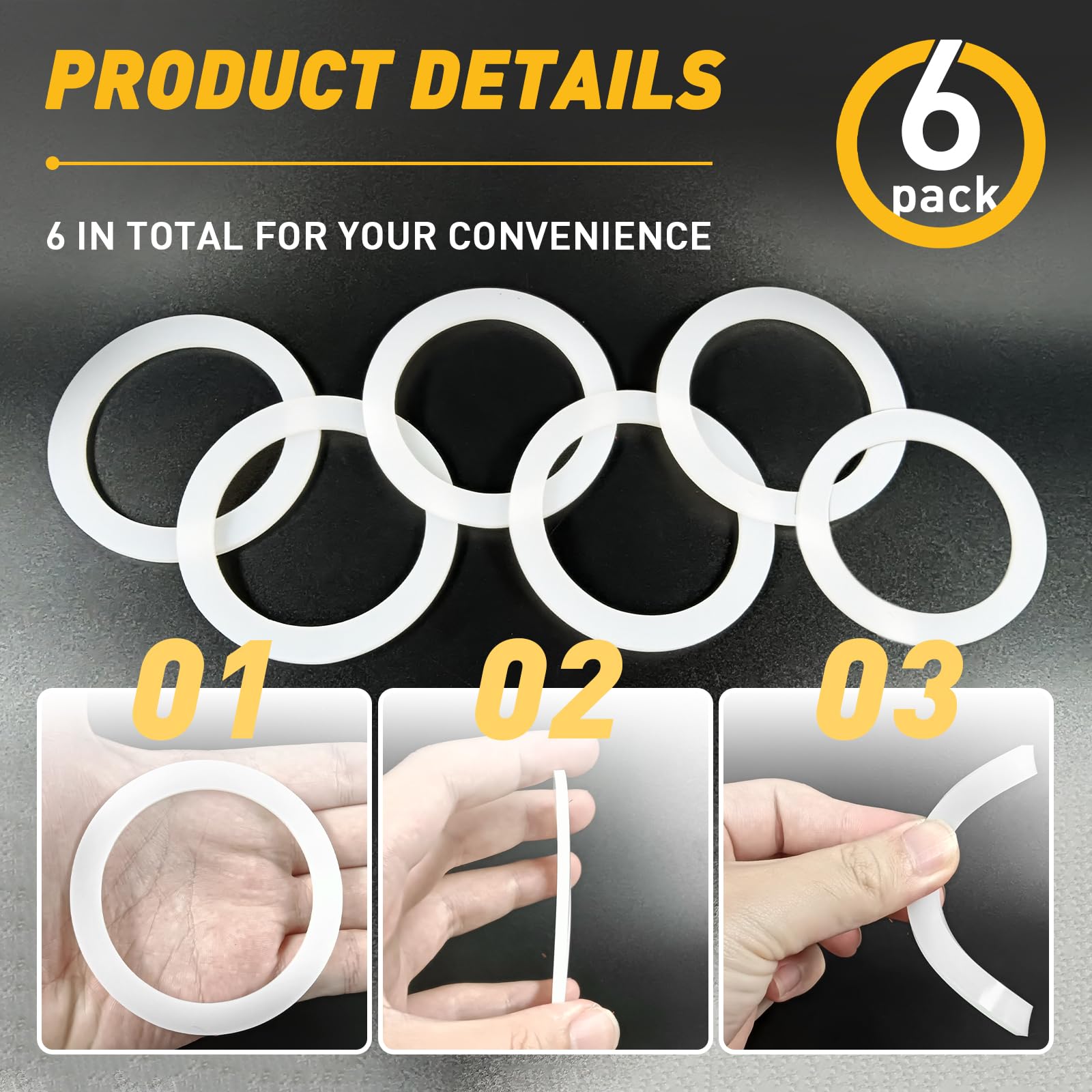 6 Pcs Gasket Seal Rings For Bialetti Moka Express Dama 9 Cups - Spare Food Grade Silicone Sealing Rings For Aluminium Stovetop C
