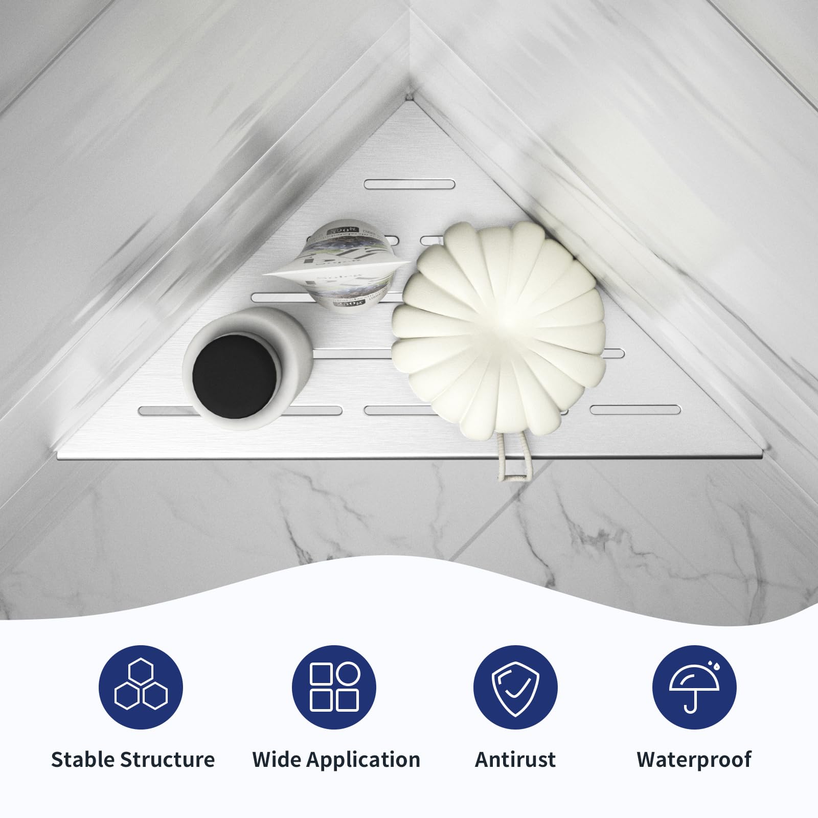 Bernkot 10'' Corner Shower Shelf 2Pcs, 304 Stainless Steel Recessed Bathroom Shelves For Tiled Wall, No Drilling Needed (10'', S