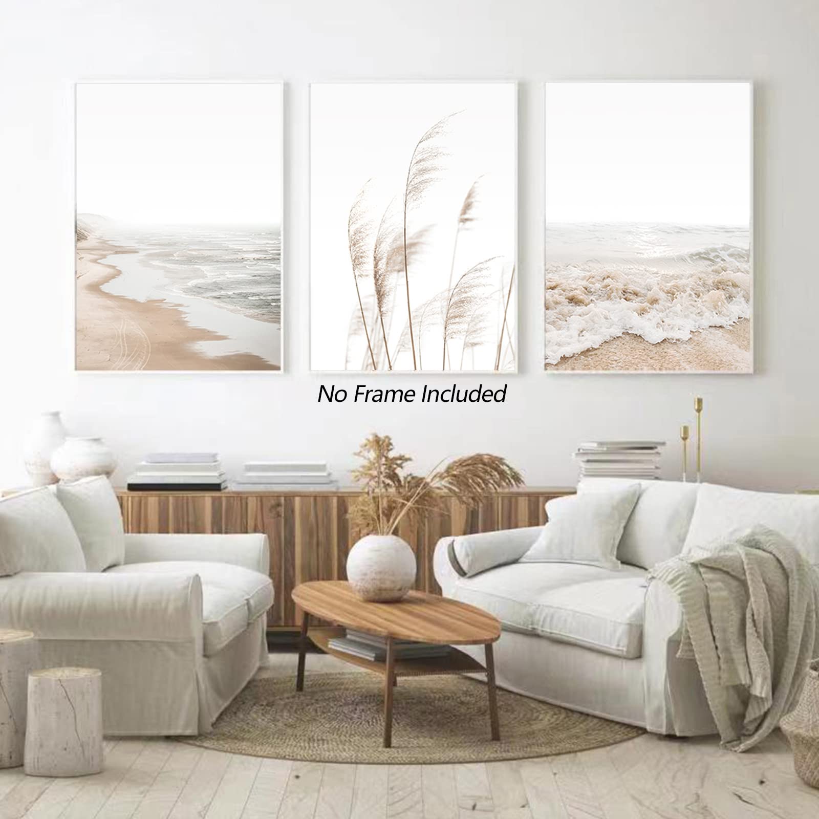 Beach Boho Prints Coastal Canvas Unframed, Beach Pictures Wall Art Pampas Grass Ocean Poster Plant Landscape Beach Scene Artwork