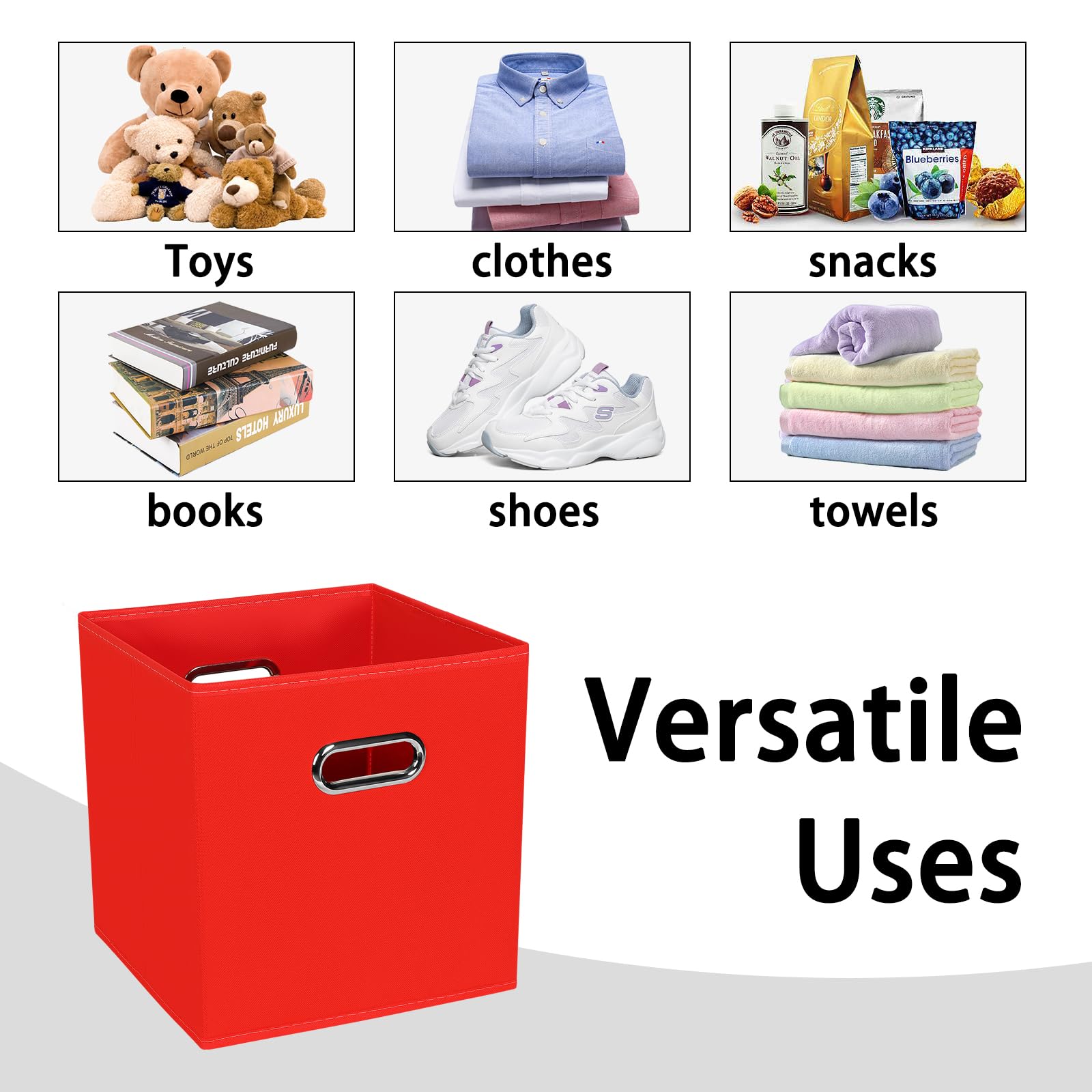 Heayeeg Black Foldable Storage Cubes Bins , Fabric Storage Box Cubes Organizer Baskets With Dual Handles For Home Organizer (Red