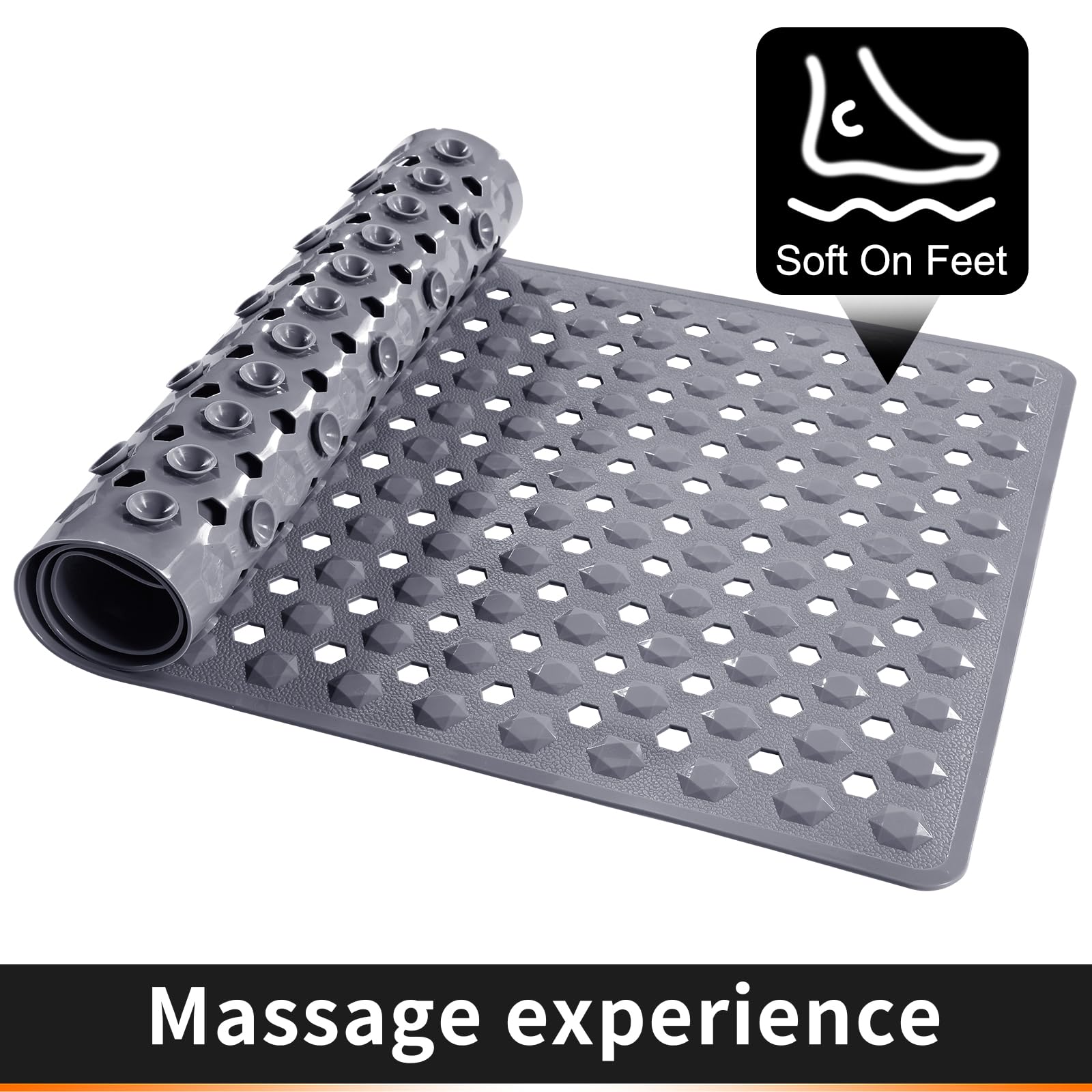 Yimobra Bathtub Shower Mat, Long Non Slip Bath Mats For Tub With Drain Hole And Suction Cups, Soft On Feet, Machine Washable, Ea