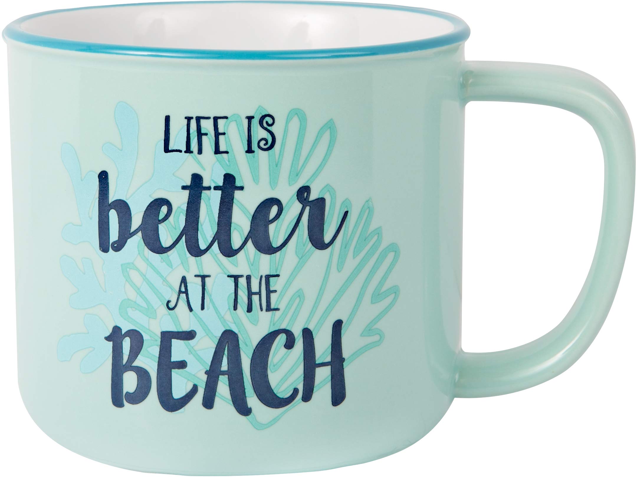 Pavilion Gift Company Large 17 Oz Stoneware Coffee Cup Mug Life Is Better At The Beach, 1 Count (Pack Of 1), Blue