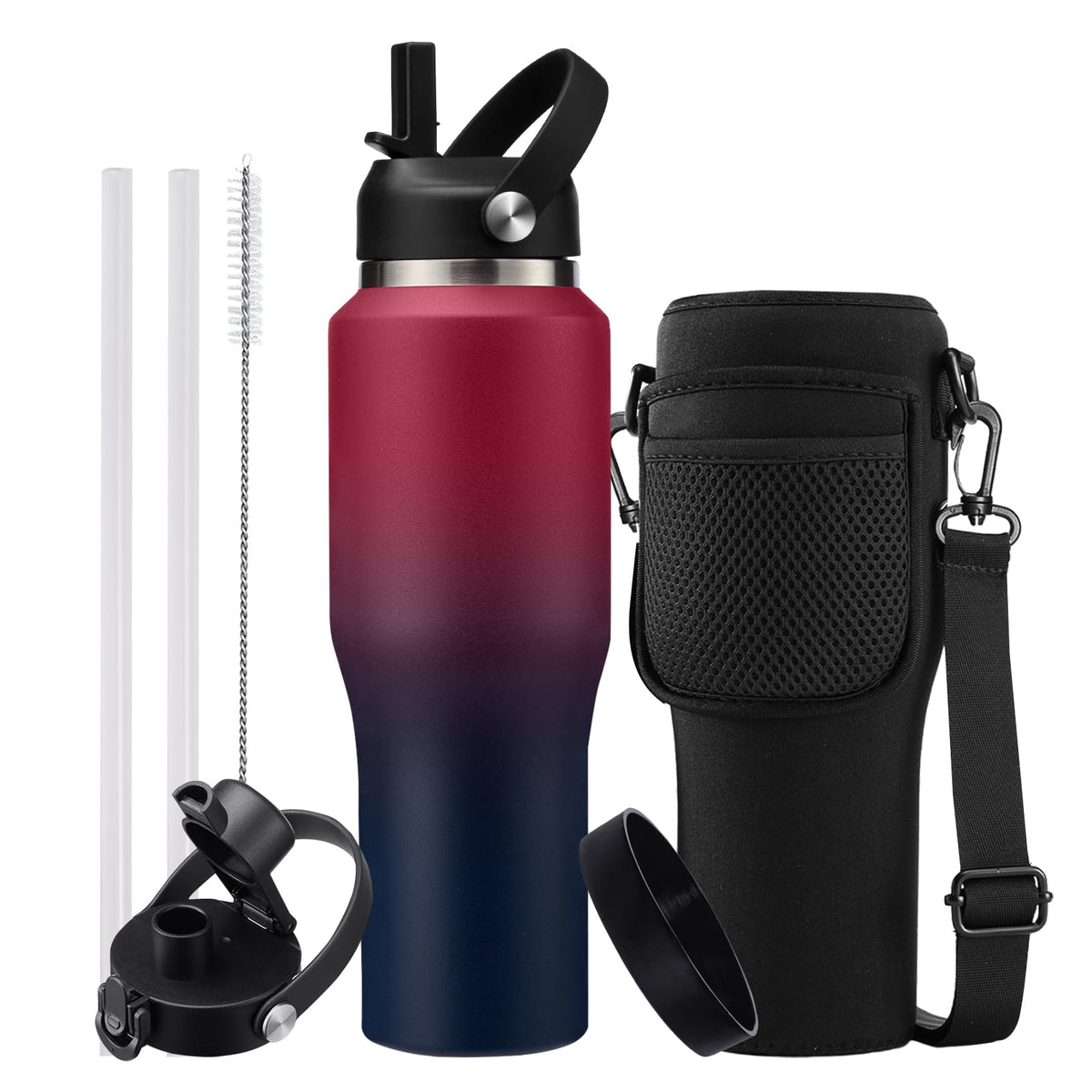 Stainless Steel Tumblers With Straw 32 Oz- Vacuum Insulated Water Bottle Flask For Car Office Gym, Cold-48H & Hot-24H, Water Fla